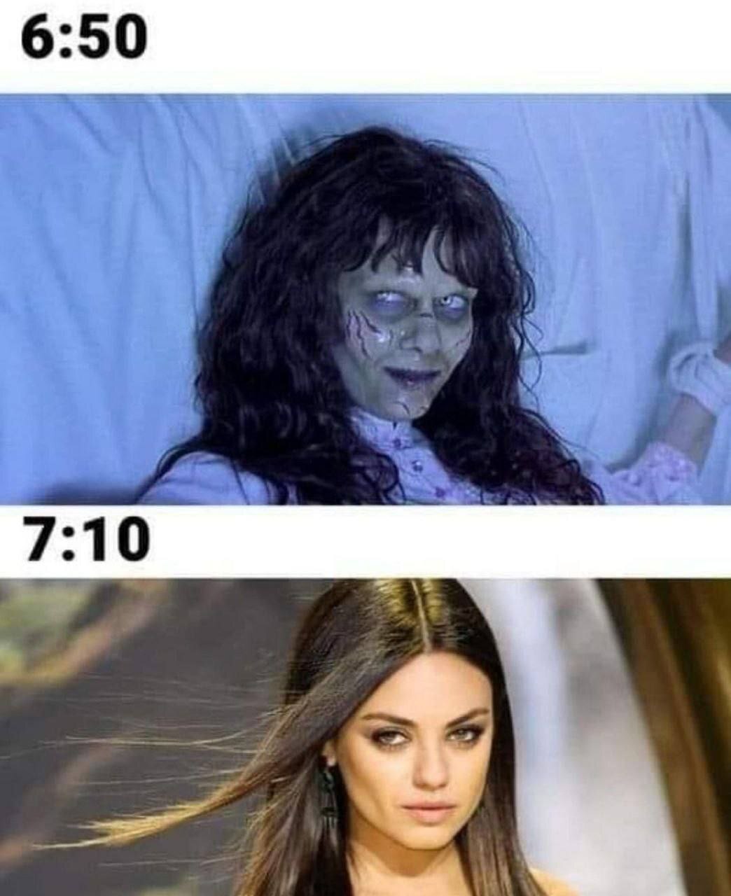 In the morning - Humor, Picture with text, Women, Makeup