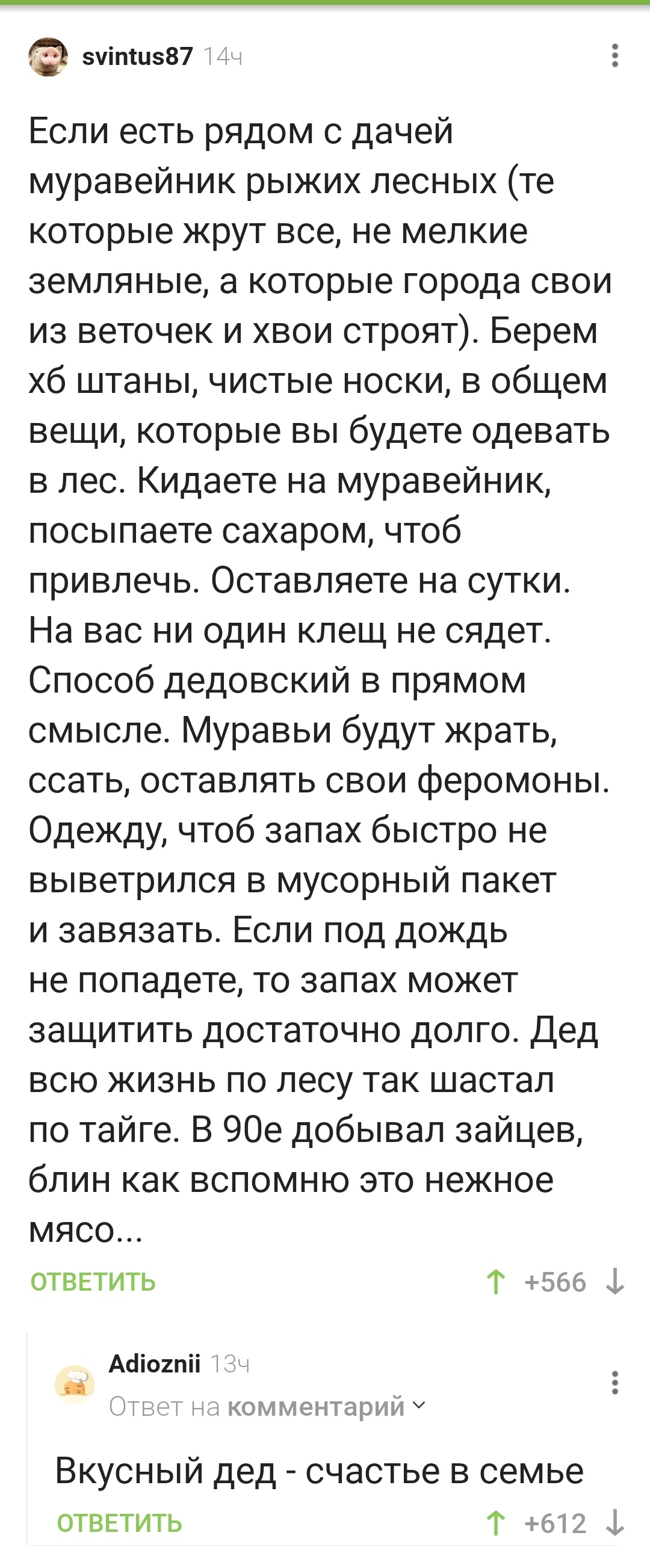 Полезные советы от клеща с неожиданным финалом - Клещ, Муравьи, Дед, Комментарии на Пикабу, Длиннопост, Скриншот