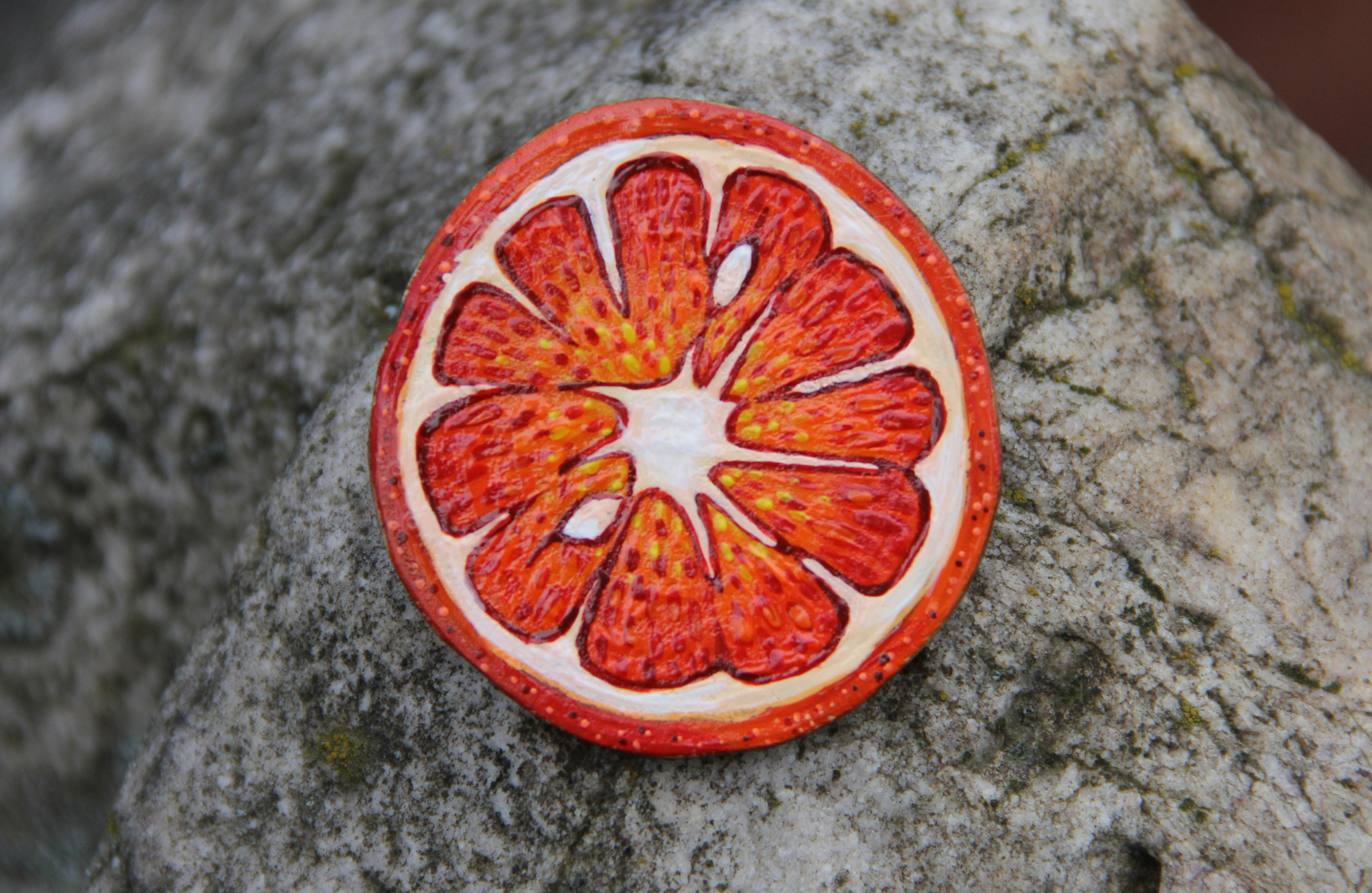 Brooch Orange - My, Brooch, Icon, Orange, Slices, Handmade, Painting on wood, Craft
