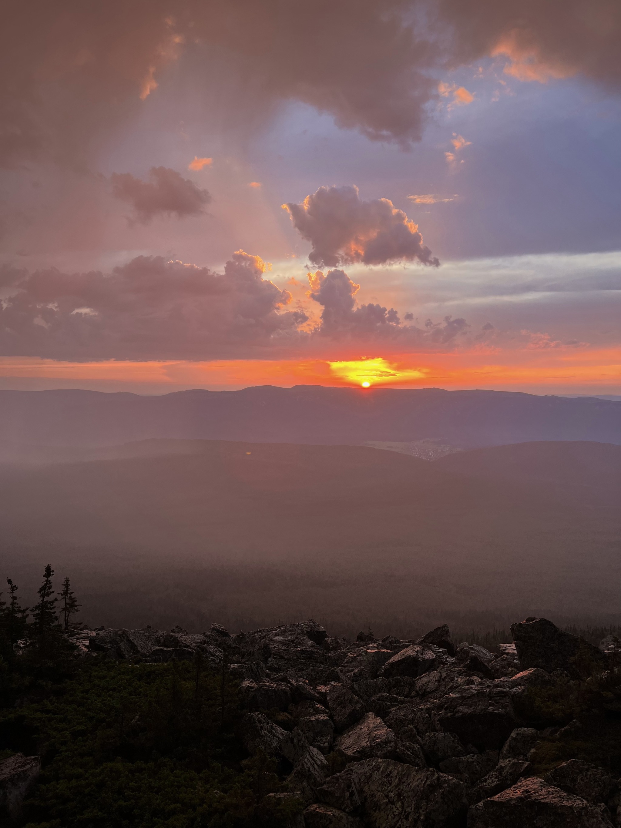 Have you seen the sunset in a thunderstorm? - My, Travel across Russia, Southern Urals, Ural mountains, The photo, Sunset, Sunrises and sunsets, Mountain tourism, Hike, The rocks, Longpost