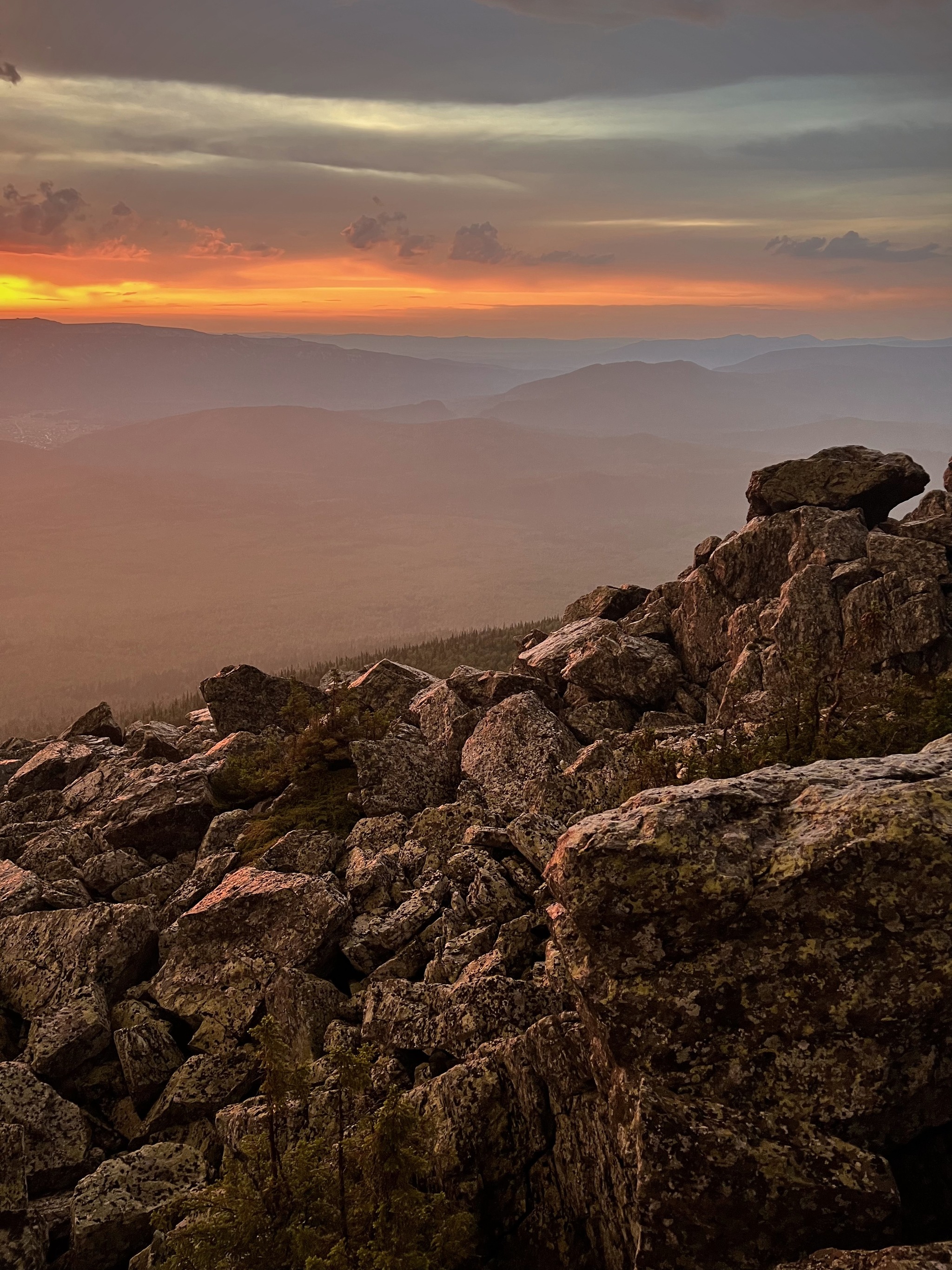 Have you seen the sunset in a thunderstorm? - My, Travel across Russia, Southern Urals, Ural mountains, The photo, Sunset, Sunrises and sunsets, Mountain tourism, Hike, The rocks, Longpost