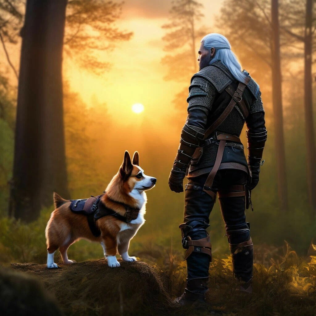 You run quickly from my dreams in the morning! - My, Corgi, Images, Witcher, Drawing, Longpost