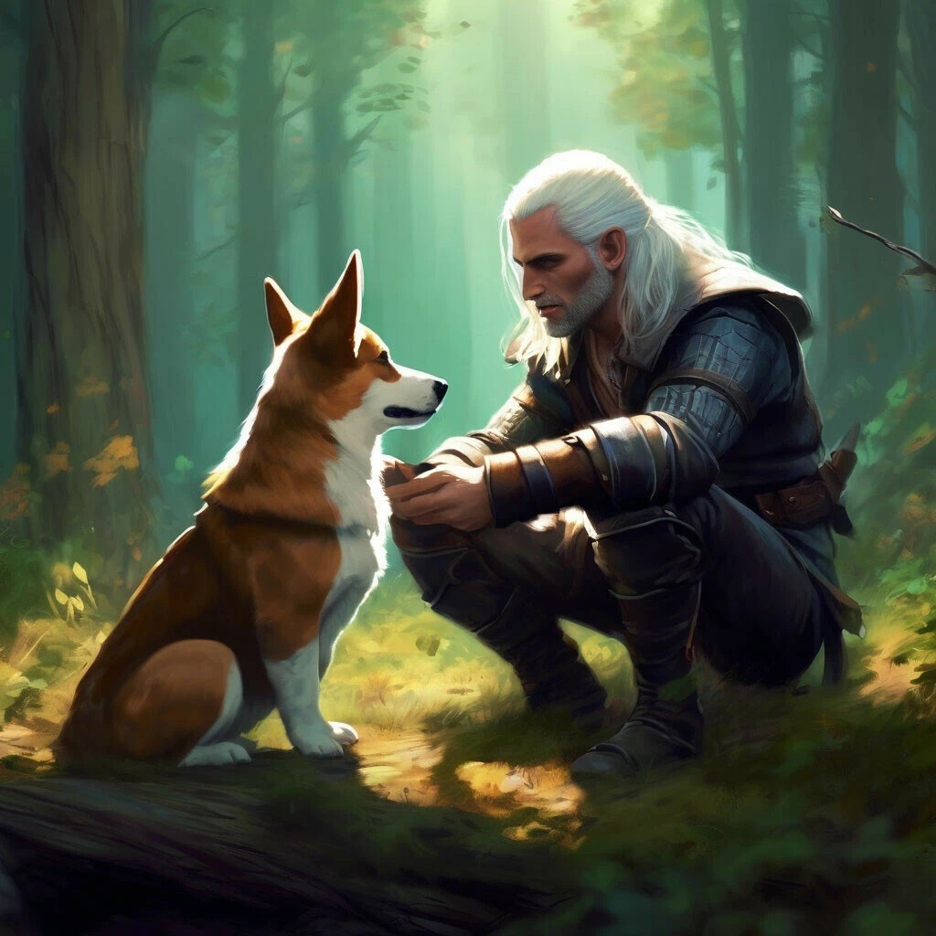 You run quickly from my dreams in the morning! - My, Corgi, Images, Witcher, Drawing, Longpost