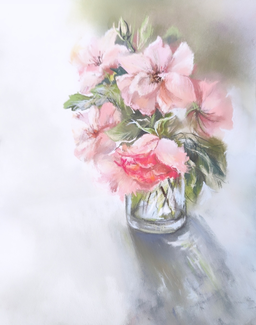 Garden roses. Educational work. Dry pastel - My, the Rose, Sketch, Dry pastel, Pastel pencils