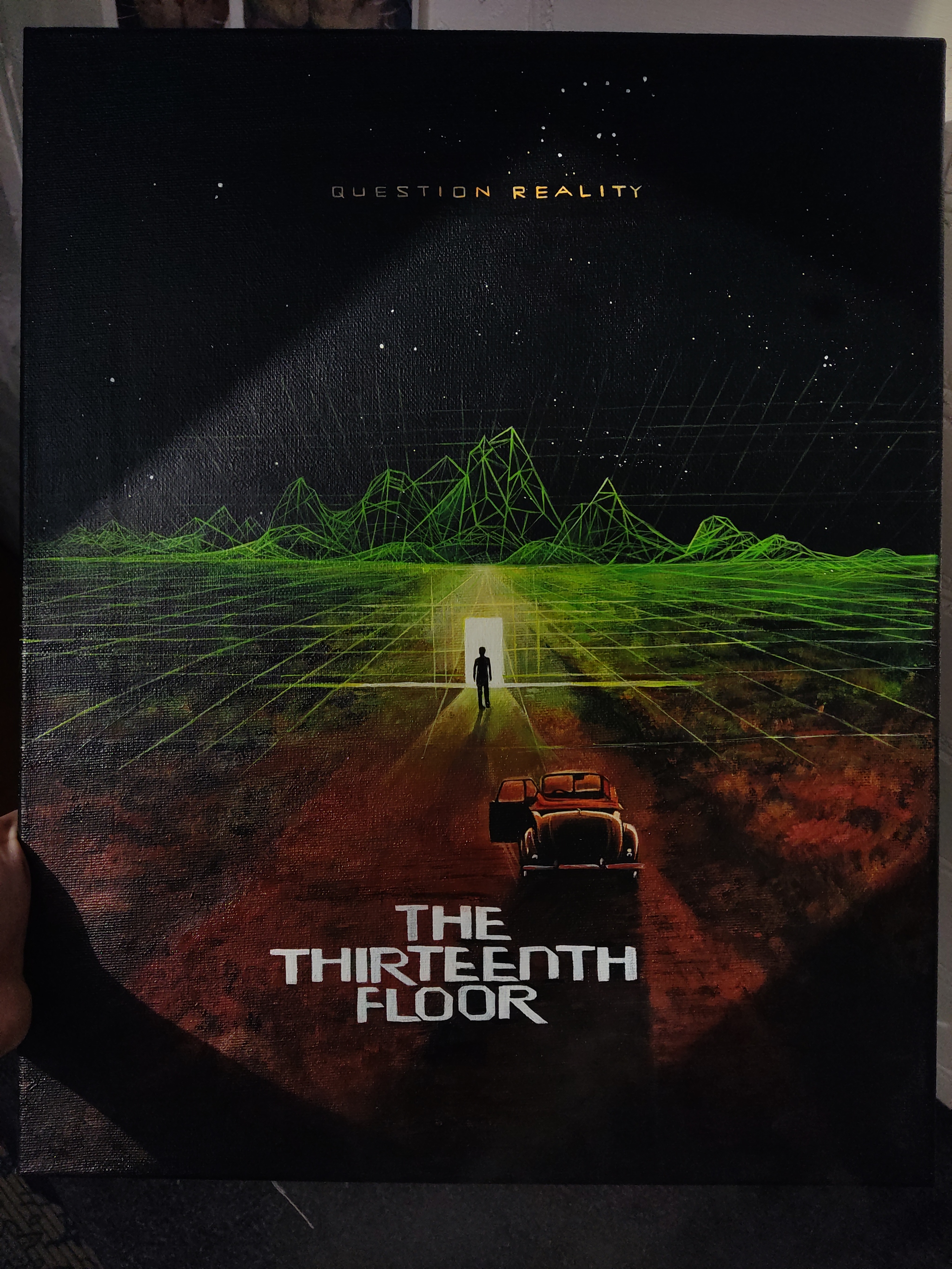 Poster for the 1999 film The Thirteenth Floor in acrylic - My, 13th floor, Movies, Poster, Drawing, Longpost