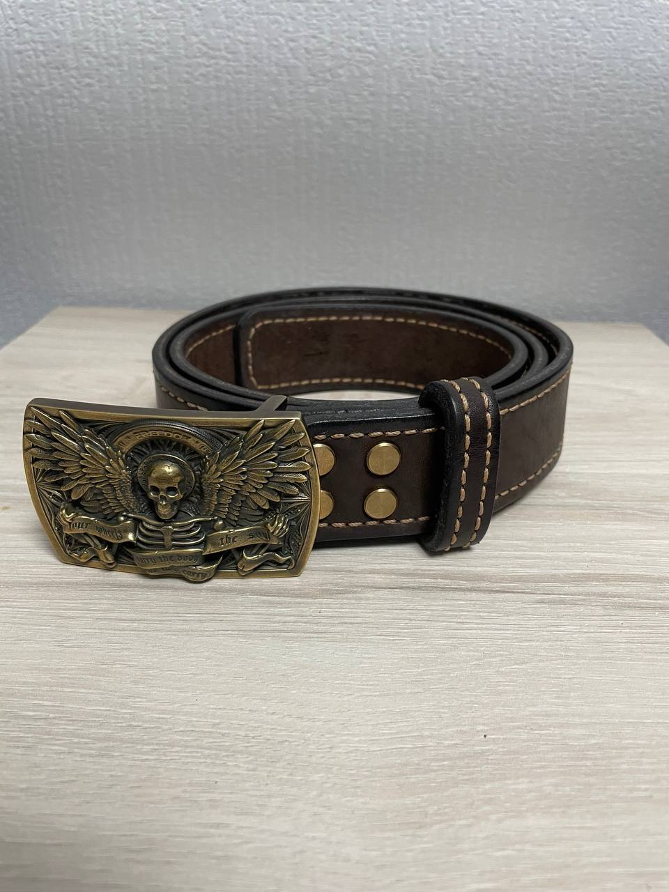 Leather belt - My, Belt, Rukozhop, Leather, Homemade, Plaque, Leather products, Needlework without process