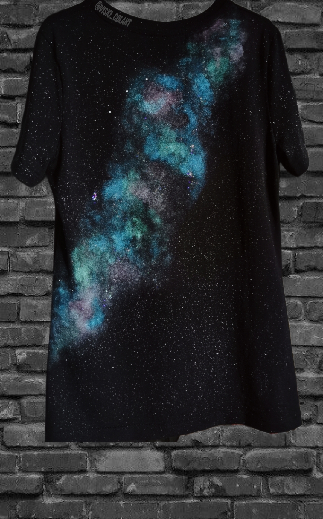 Space painting, without brushes - My, Space, Painting, Painting on fabric, Drawing, Paints, Acrylic, Shine, Milky Way, T-shirt, Customization, Artist, Design, Longpost