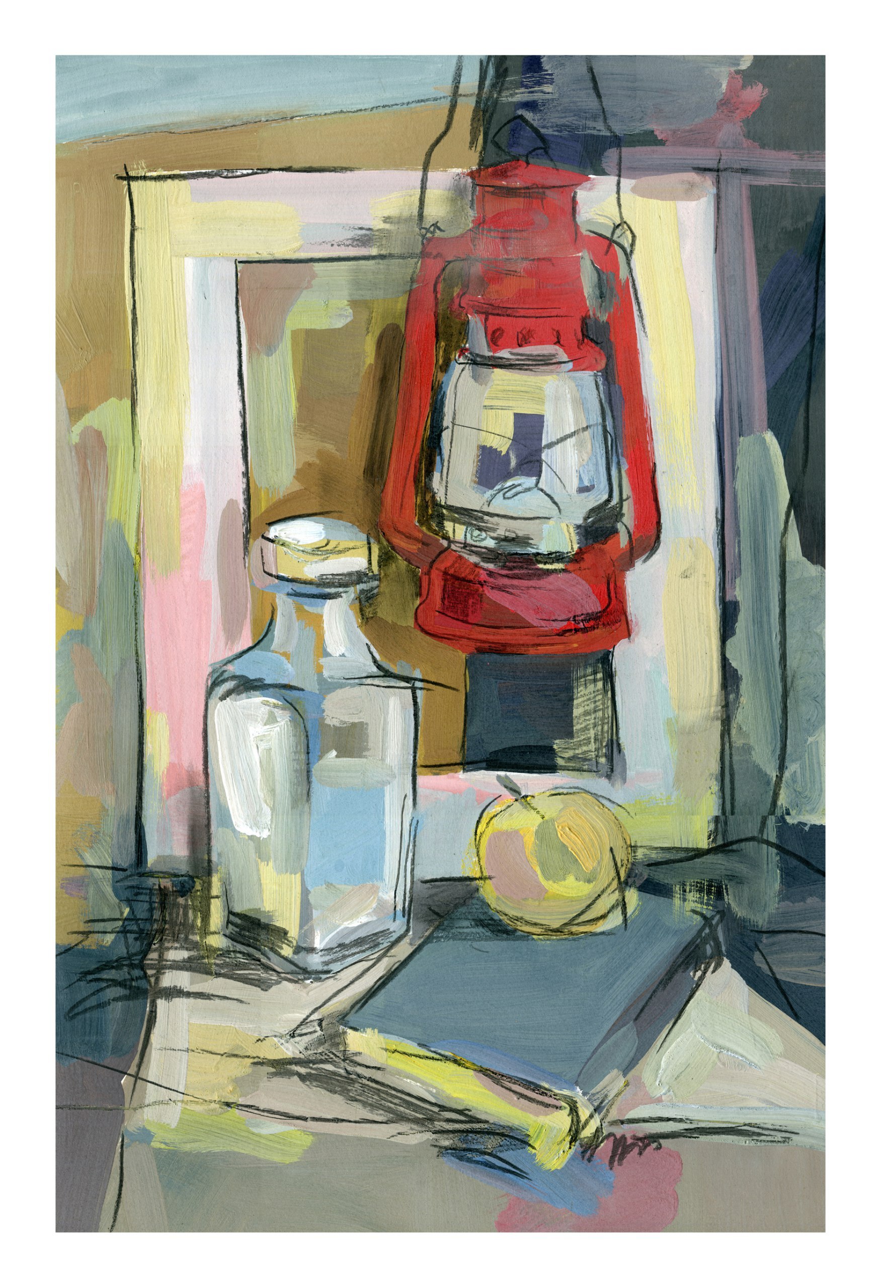 Still life with kerosene lamp - My, Gouache, Painting, Watercolor, Art, Creation, Still life, Coal, Art, Longpost