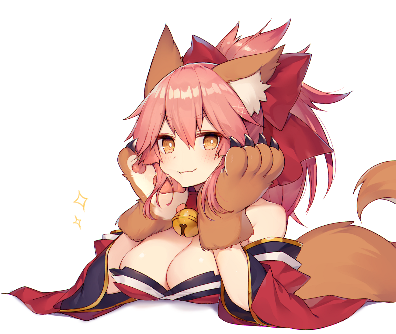 Tamamo - Anime Art, Аниме, Fate Grand Order, Tamamo the Cat, Gudako, Animal Ears, Хвост, Ошейник, Длиннопост