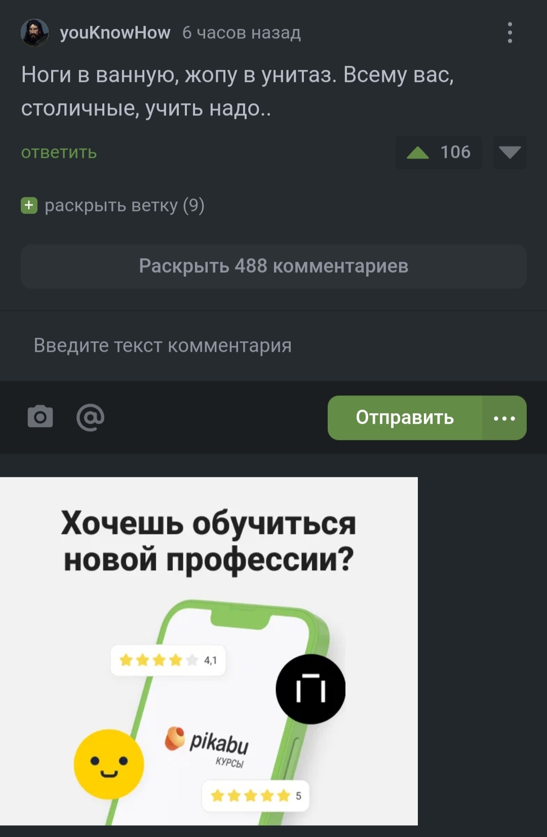 Pikabu advertising never ceases to amaze - Chistoman, Omsk, Toilet, Screenshot, Comments on Peekaboo, Comments