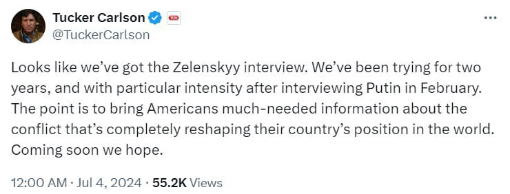 Tucker Carlson announced an interview with Zelensky - Politics, Tucker Carlson, Vladimir Zelensky, Interview, Twitter