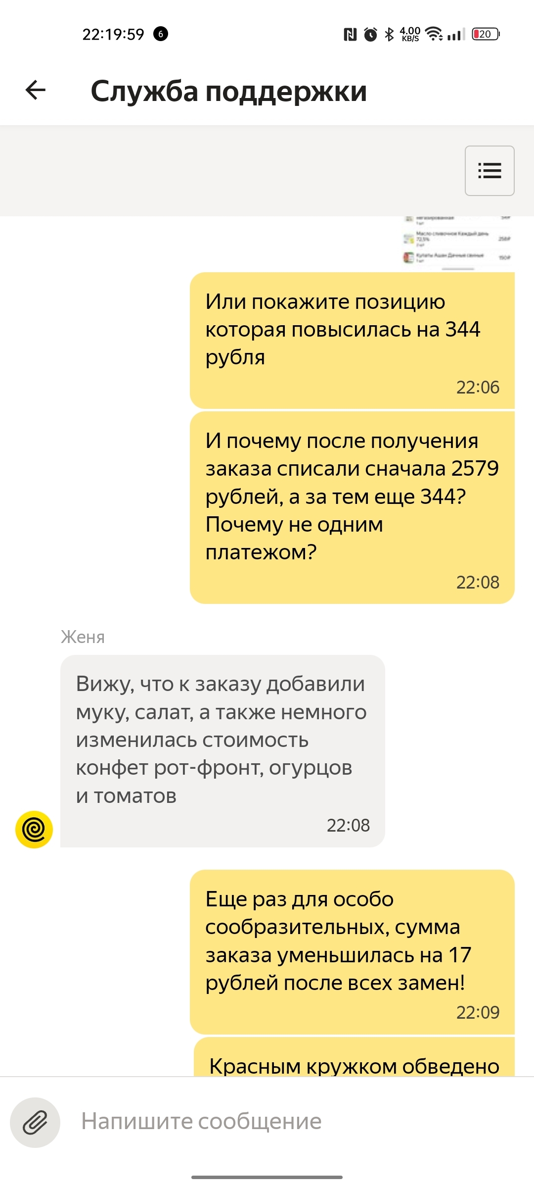 Яндекс поддержка тупые бараны! - Моё, Яндекс Еда, Служба поддержки, Мошенничество, Тупость, Скриншот, Длиннопост, Негатив