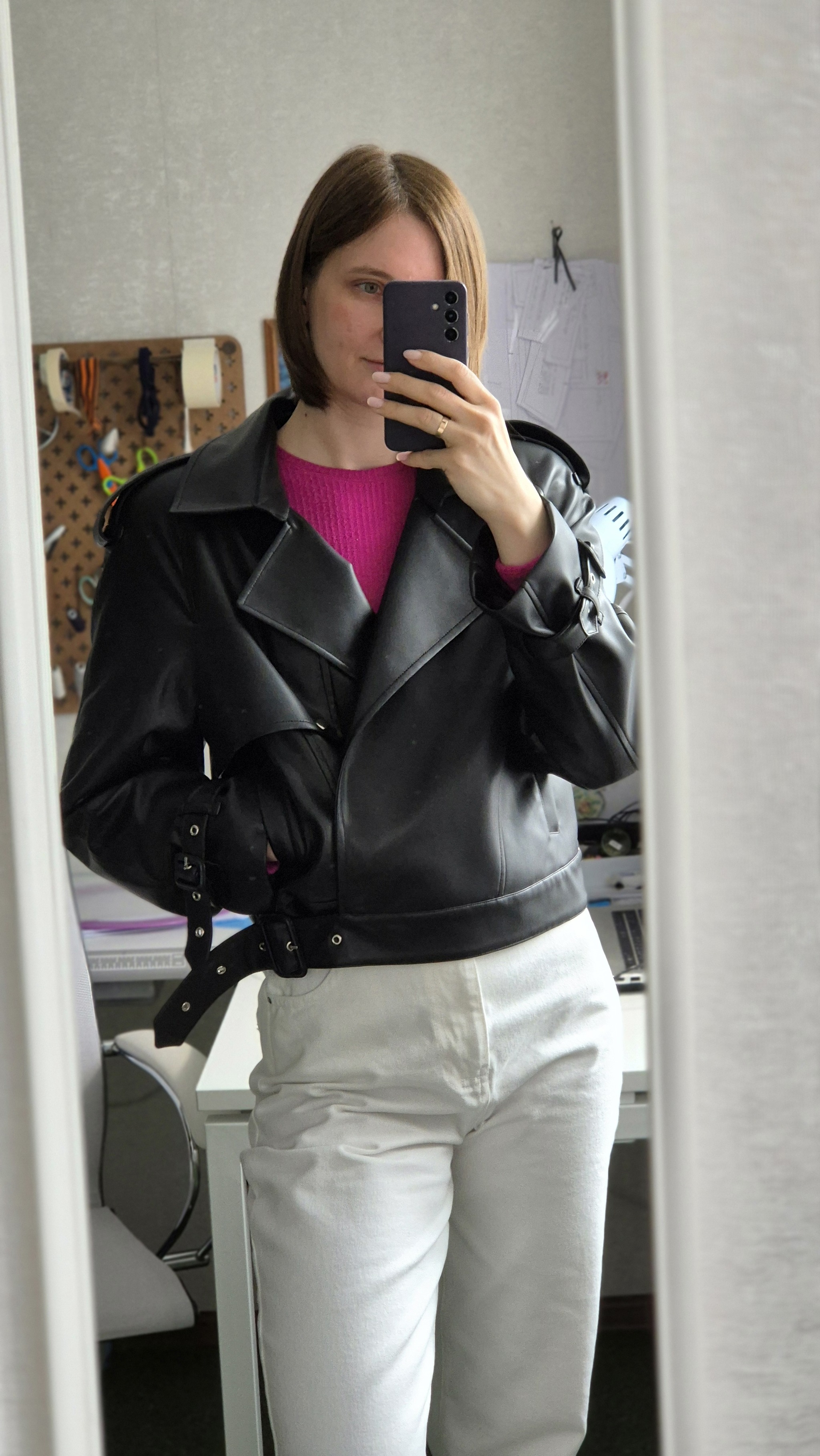 Made a leather jacket - My, Sewing, Kosukha, With your own hands, Longpost, Needlework without process