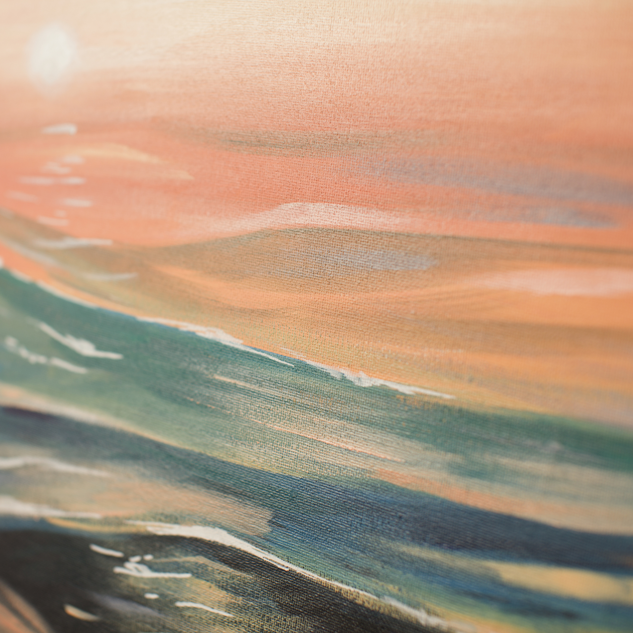 Peach sea sunset - My, Sea, Sunrises and sunsets, Painting, Acrylic, Longpost