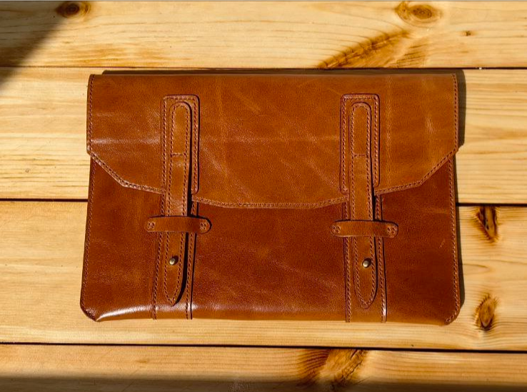 Folder for papers and laptop - My, Leather, Natural leather, Сумка, Longpost, Needlework without process