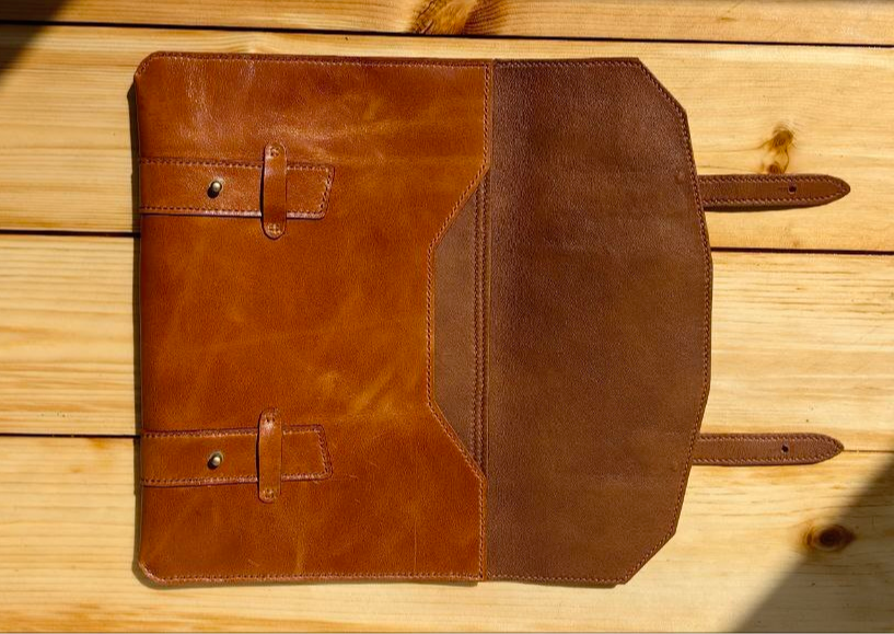 Folder for papers and laptop - My, Leather, Natural leather, Сумка, Longpost, Needlework without process