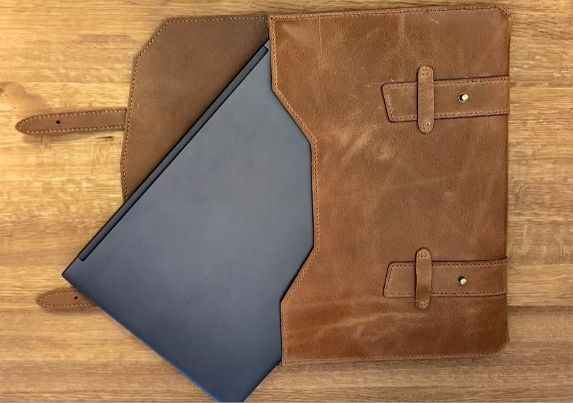 Folder for papers and laptop - My, Leather, Natural leather, Сумка, Longpost, Needlework without process