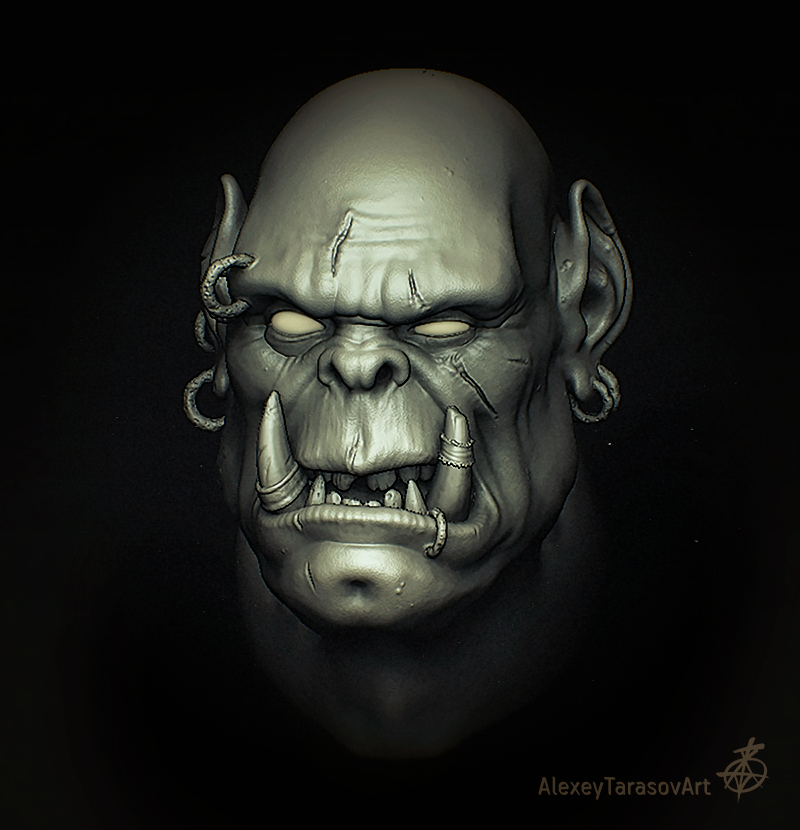 Head of a relatively young and purposeful Orc in ZBrush - My, 3D, 3D modeling, Zbrush, Orcs, Warhammer 40k, Warcraft, Wh miniatures, Sculpting, World of warcraft, Warhammer, Gamedev