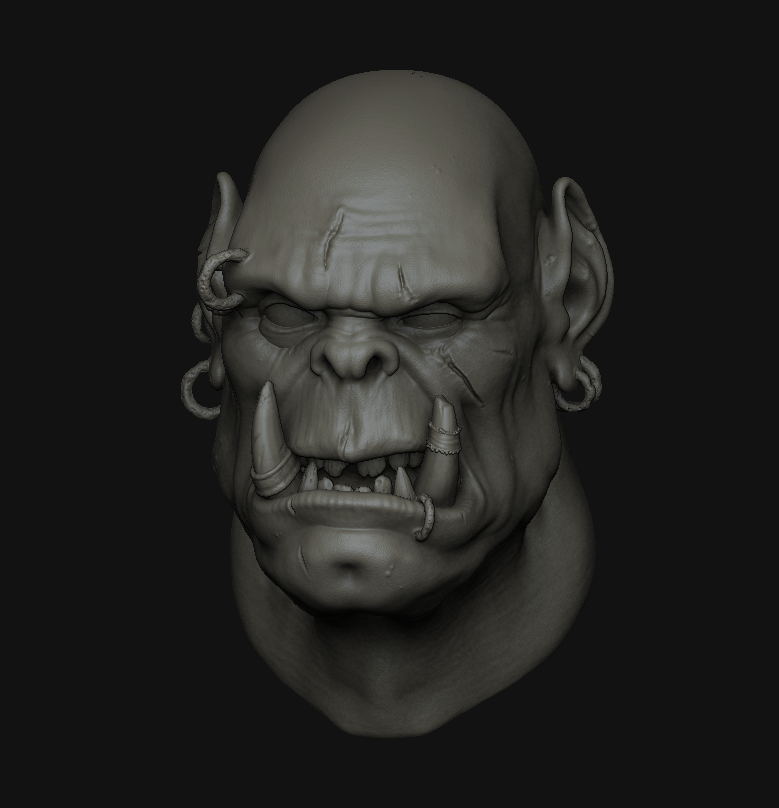 Head of a relatively young and purposeful Orc in ZBrush - My, 3D, 3D modeling, Zbrush, Orcs, Warhammer 40k, Warcraft, Wh miniatures, Sculpting, World of warcraft, Warhammer, Gamedev