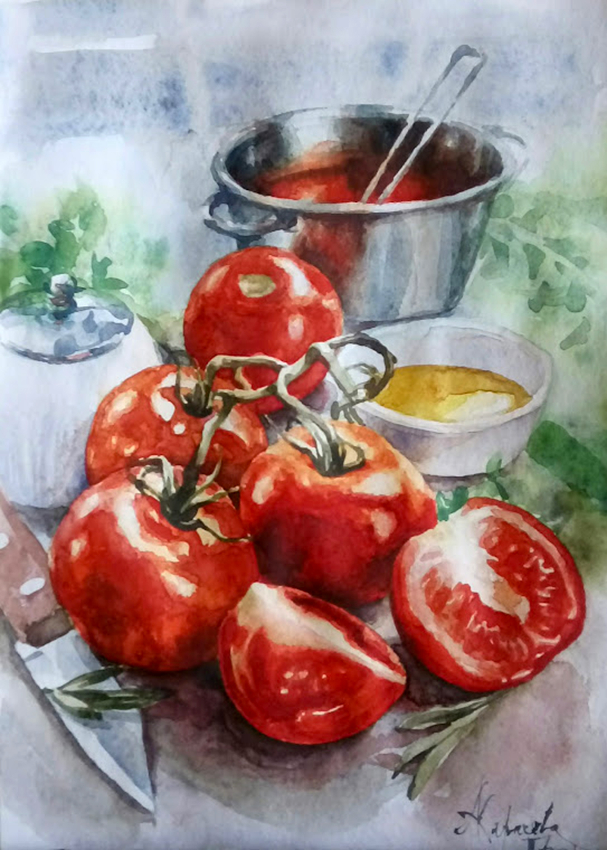 Tomato season is open - My, Watercolor, Tomatoes, Artist, Longpost