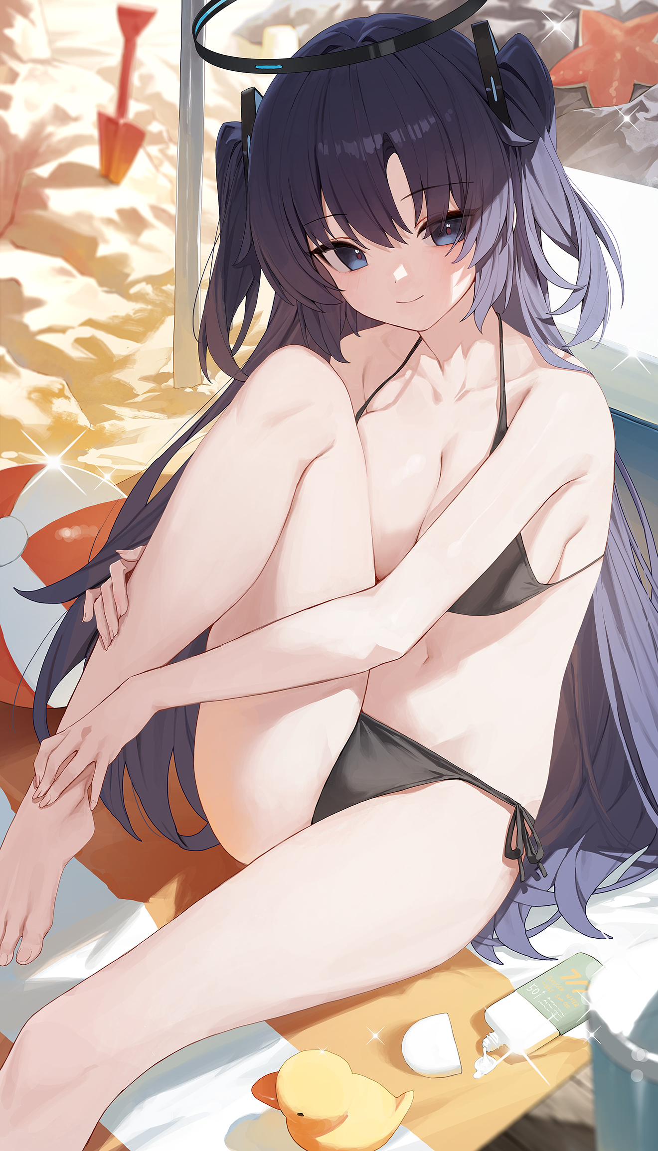 Holidays by the sea - Anime art, Anime, Girls, Games, Blue archive, Hayase Yuuka, Swimsuit, Bikini, Beach