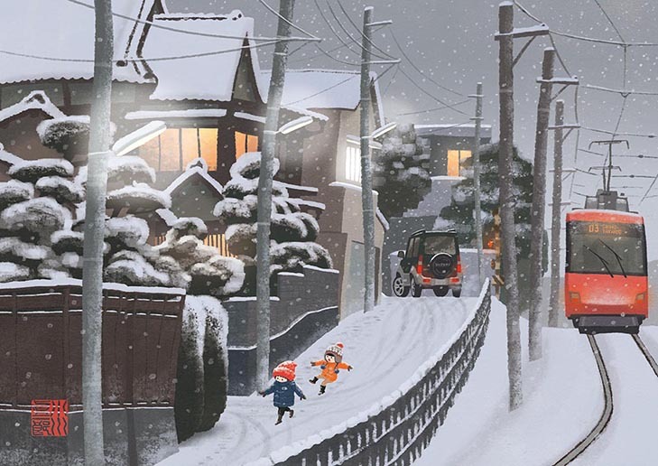 Japan - Art, Drawing, Japan, People, Seasons, A train, Car, Longpost