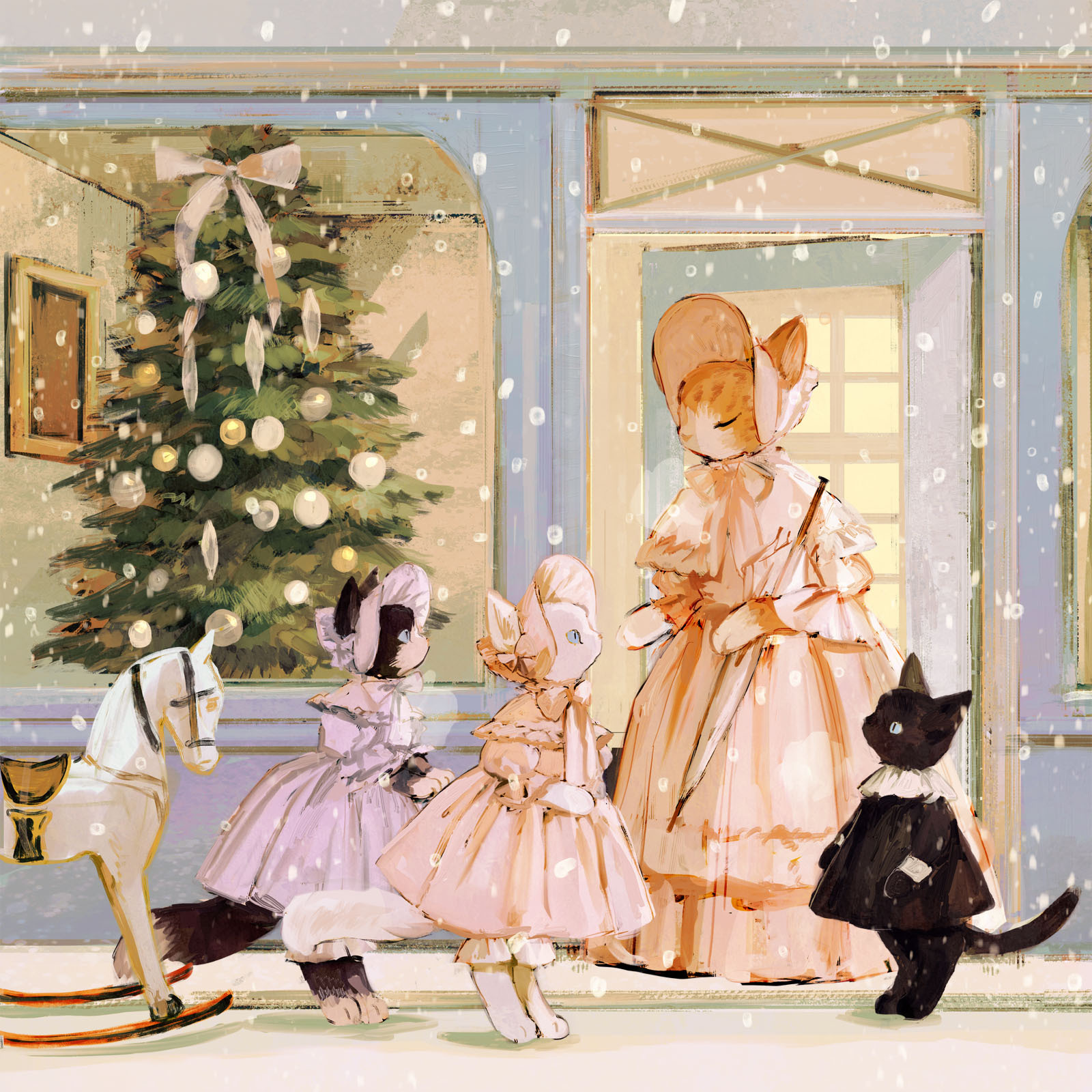 Christmas - Art, Drawing, cat, Christmas trees, Christmas, Holidays, Longpost