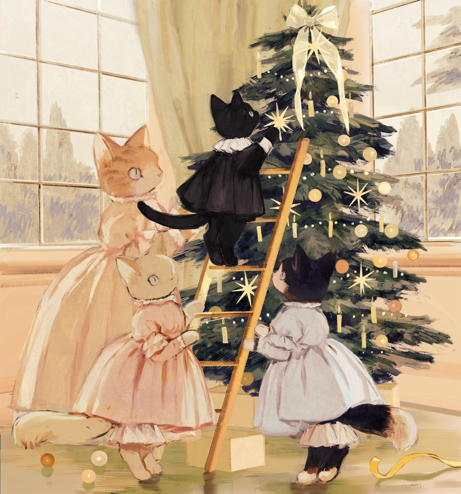 Christmas - Art, Drawing, cat, Christmas trees, Christmas, Holidays, Longpost