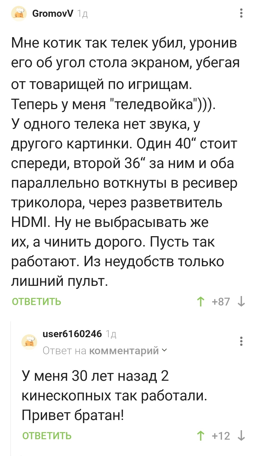 Когда денег мало, а фантазии - много!) - Телевизор, Звук, Кот, Комментарии на Пикабу, Скриншот