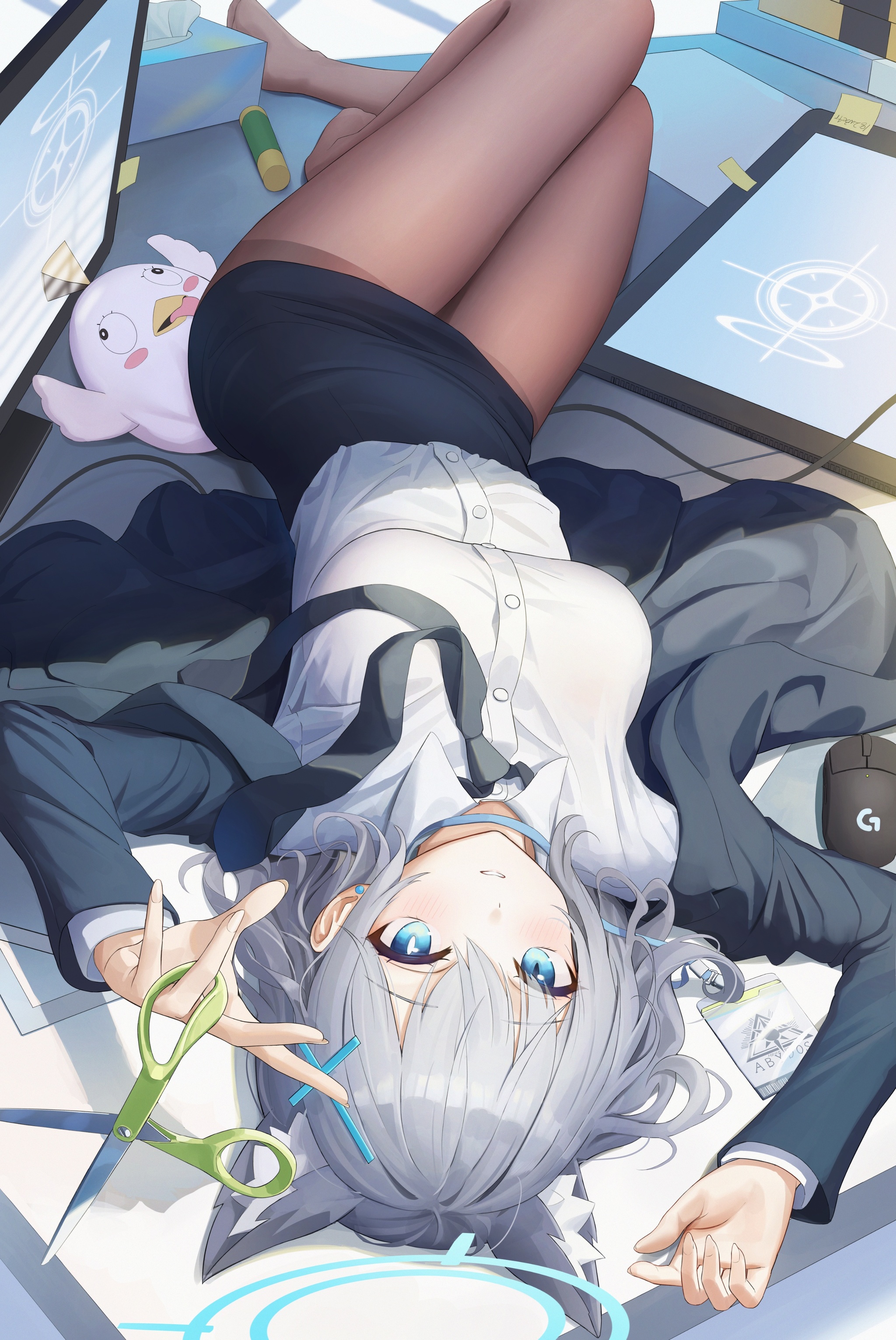 Shiroko - Anime art, Anime, Sunaookami shiroko, Blue archive, Jacket, Shirt, Scissors, Tights