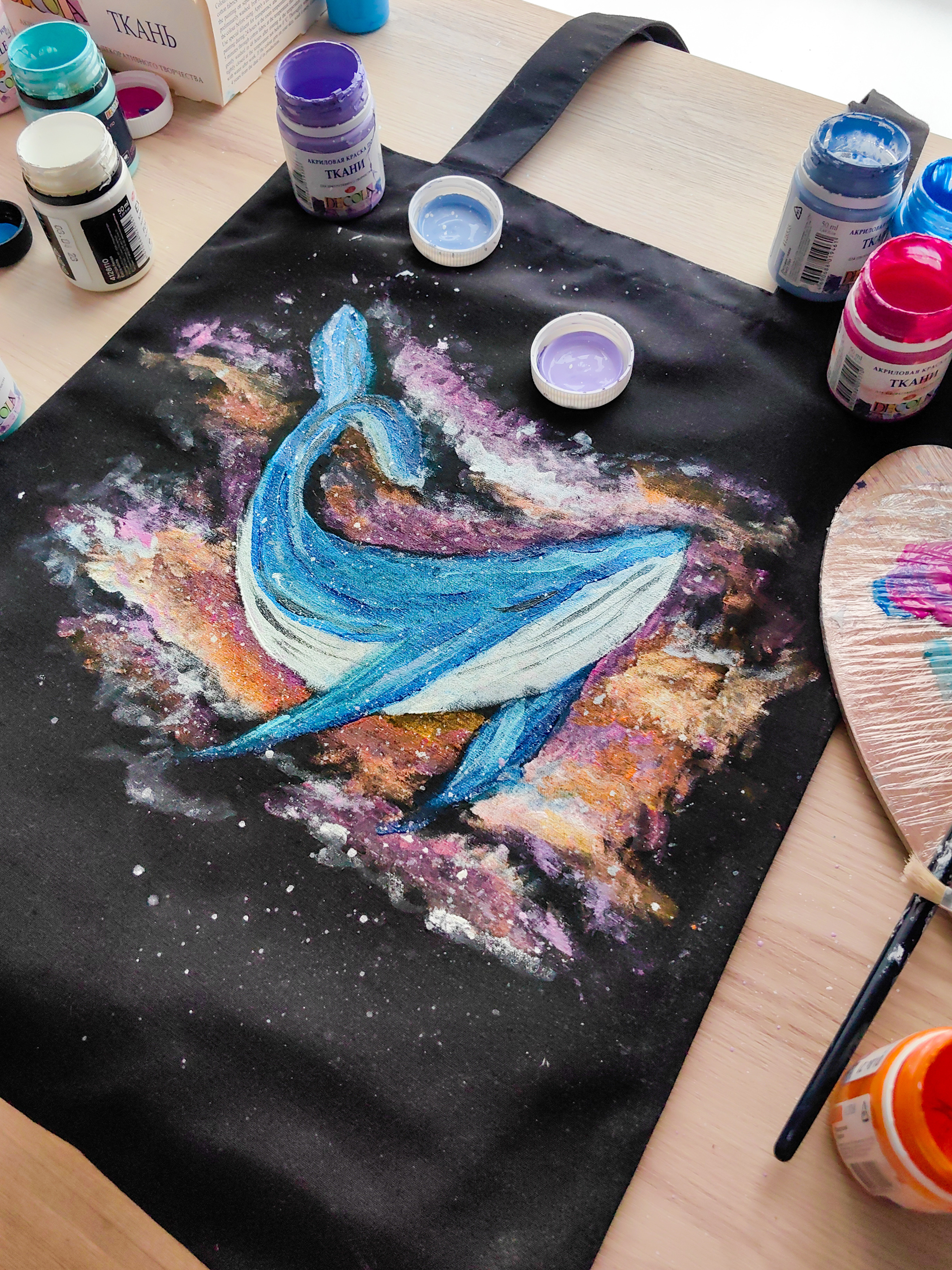 The whale has sailed - My, Friday tag is mine, Friday, Paints on fabric, Whale, Painting on fabric, Drawing, Girls, Longpost