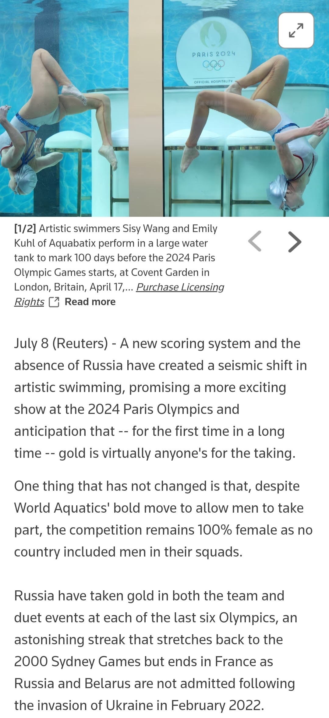 Reuters have again succeeded in turning fecal matter into chocolate candy - Sport, Synchronized swimming, Olympic Games, Reuters, Politics, Longpost