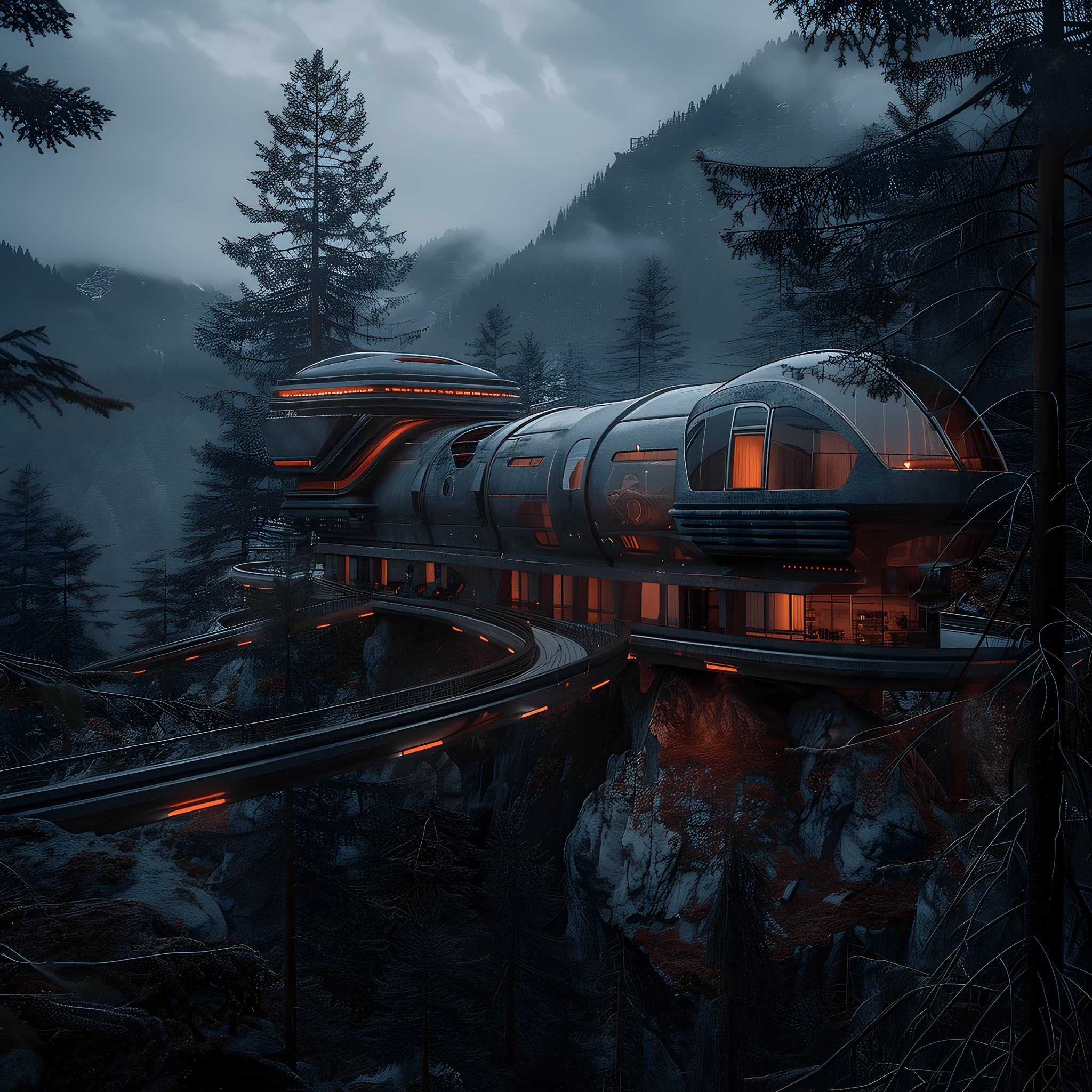 Midjourney: Capsule boutique hotel in the mountains - Midjourney, Artificial Intelligence, Art, Нейронные сети, Neural network art, Hotel, Capsule Hotel, The mountains, Russia, Japan, France, Greece, Germany, Italy, Longpost