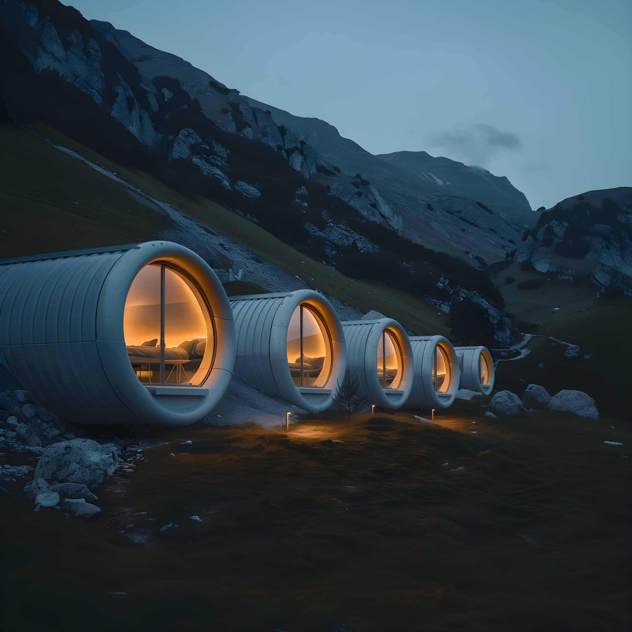 Midjourney: Capsule boutique hotel in the mountains - Midjourney, Artificial Intelligence, Art, Нейронные сети, Neural network art, Hotel, Capsule Hotel, The mountains, Russia, Japan, France, Greece, Germany, Italy, Longpost