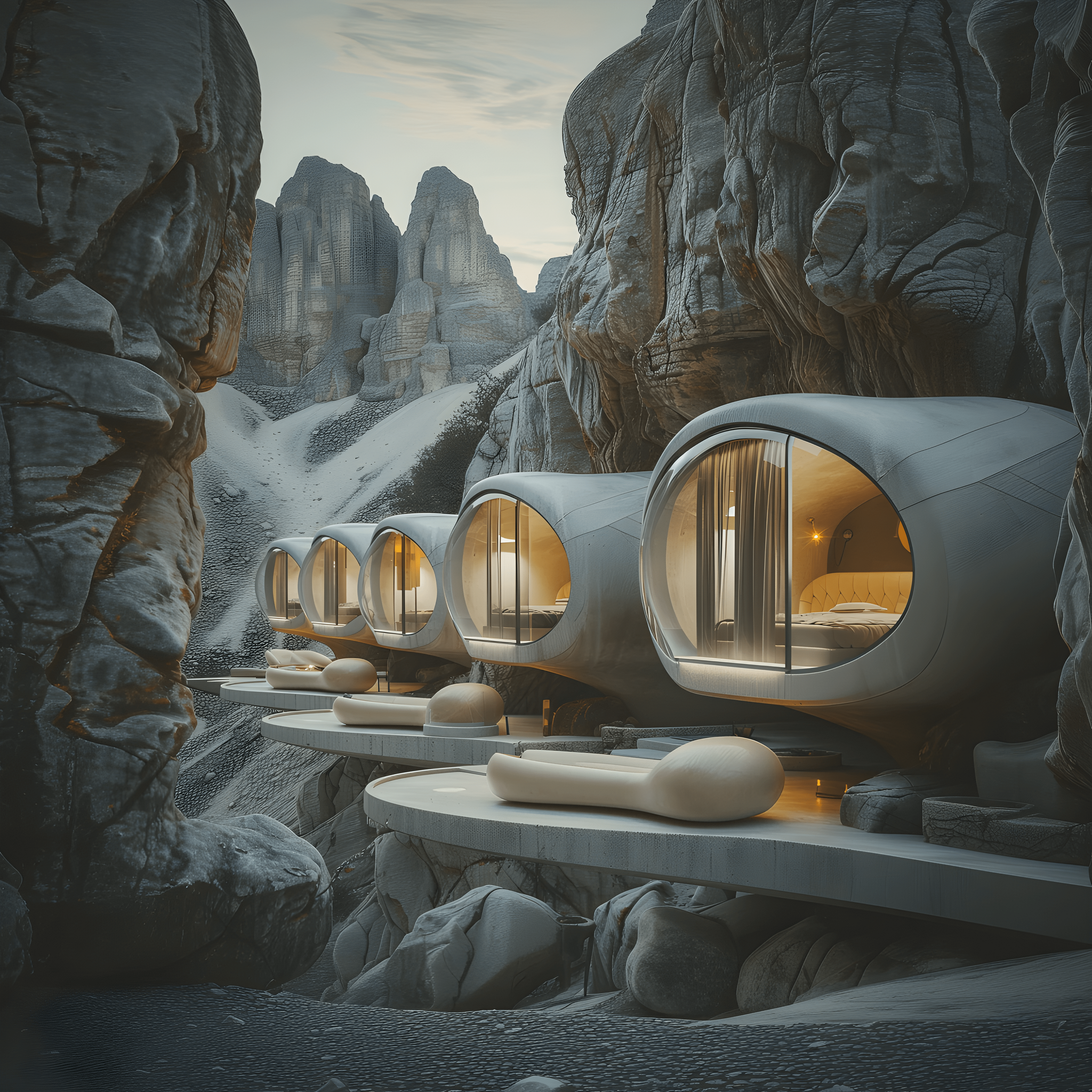 Midjourney: Capsule boutique hotel in the mountains - Midjourney, Artificial Intelligence, Art, Нейронные сети, Neural network art, Hotel, Capsule Hotel, The mountains, Russia, Japan, France, Greece, Germany, Italy, Longpost