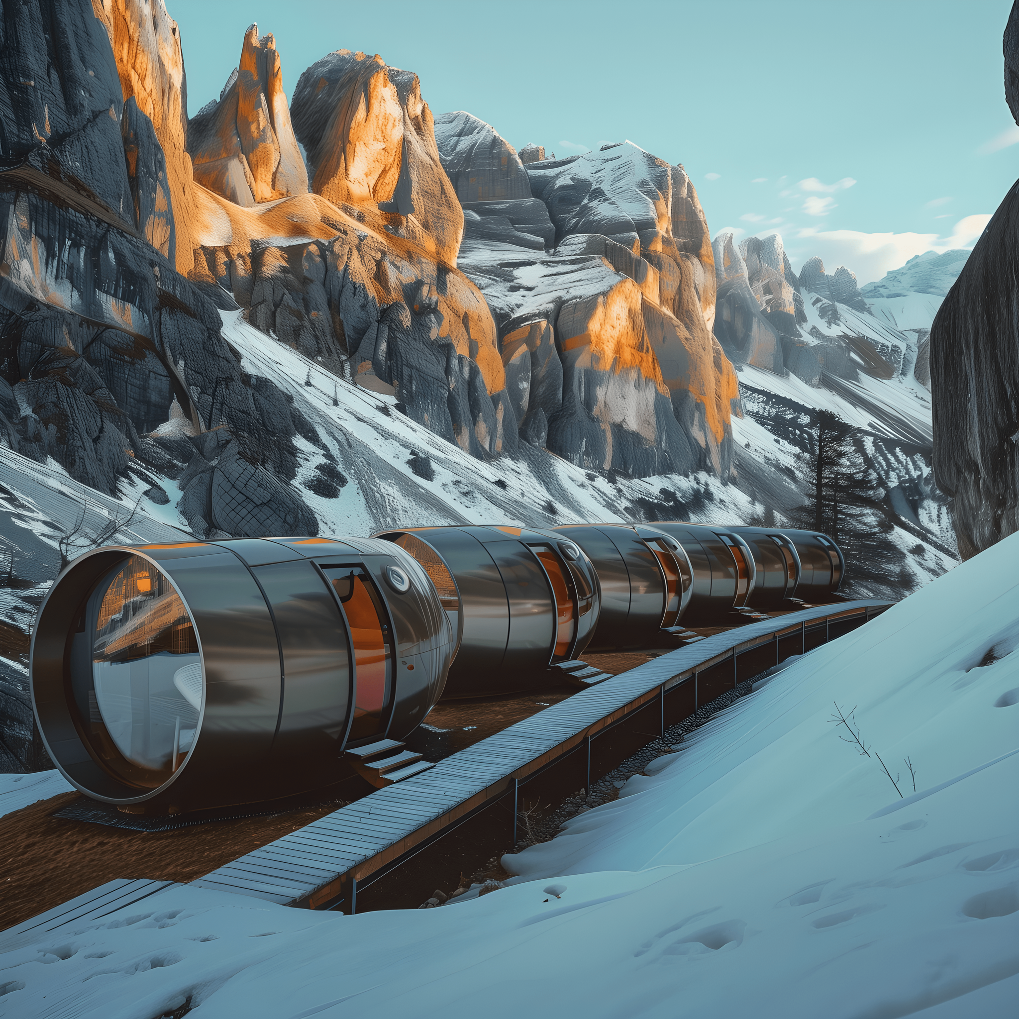 Midjourney: Capsule boutique hotel in the mountains - Midjourney, Artificial Intelligence, Art, Нейронные сети, Neural network art, Hotel, Capsule Hotel, The mountains, Russia, Japan, France, Greece, Germany, Italy, Longpost