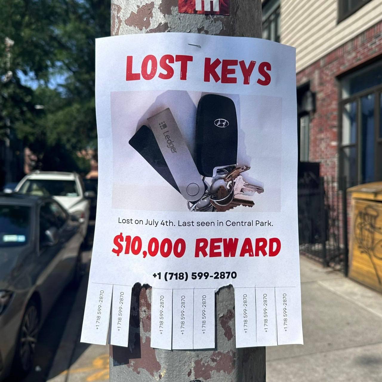 Announcement of lost keys near Central Park in New York - Information Security, Cryptocurrency