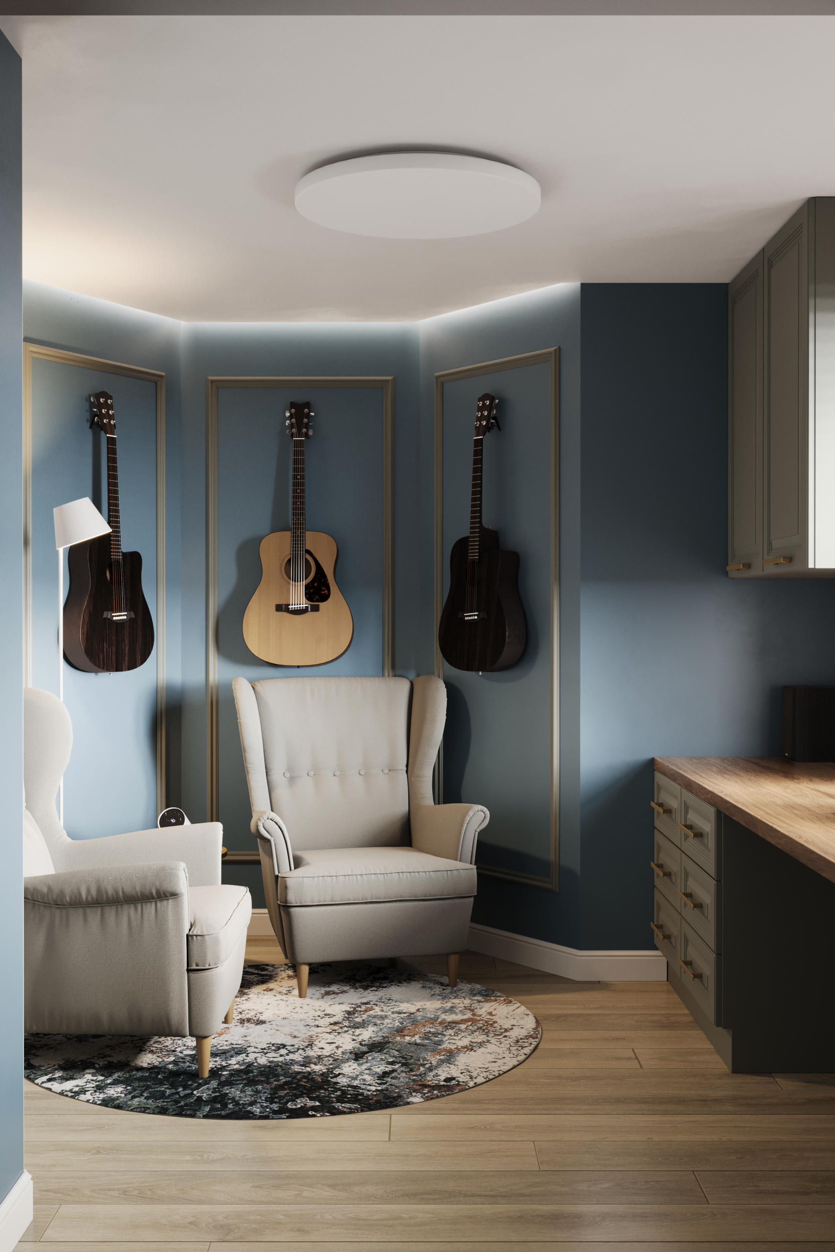 A blue office for music lovers can become a real haven for creativity - Decor, Interior, Interior Design, Style, Architecture, VKontakte (link), Longpost