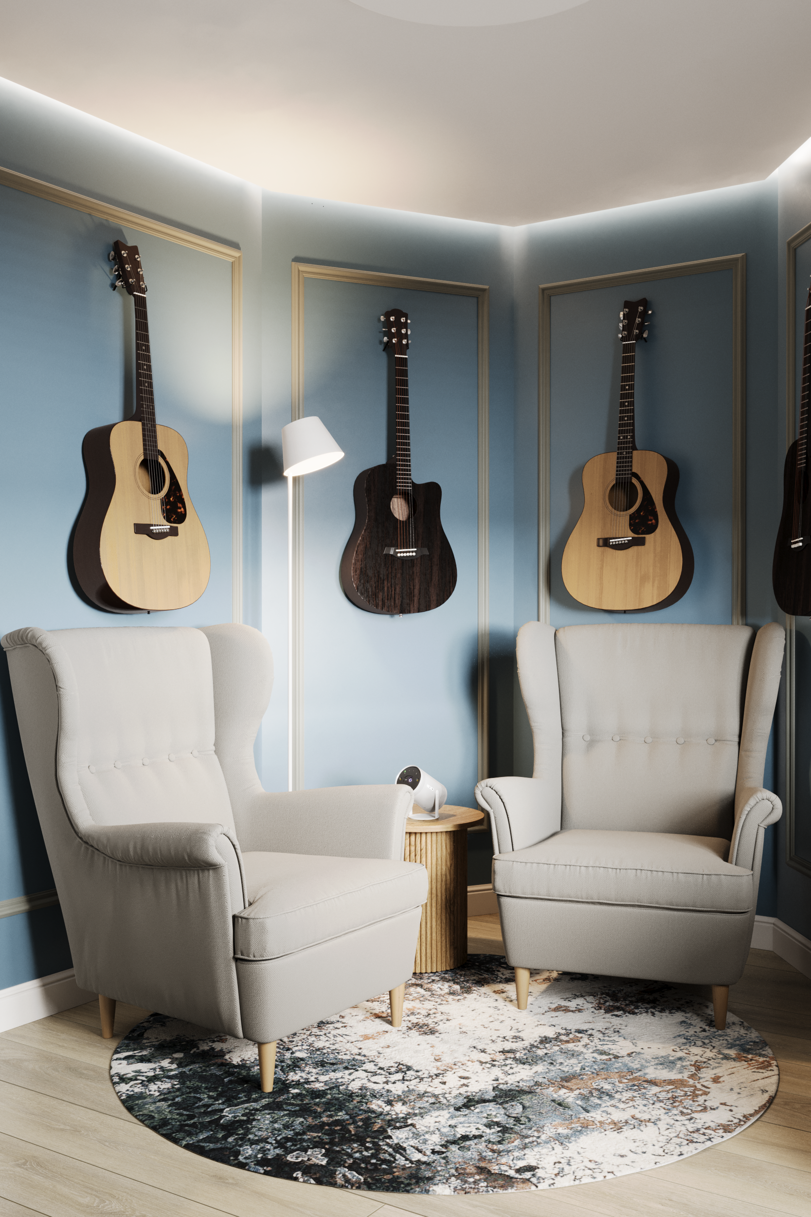 A blue office for music lovers can become a real haven for creativity - Decor, Interior, Interior Design, Style, Architecture, VKontakte (link), Longpost