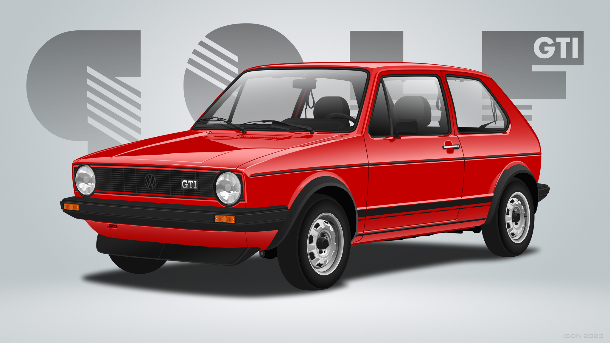 Volkswagen Golf Mk1 Vector work - My, Volkswagen golf, Volkswagen, Auto, Cabriolet, GTI, Digital drawing, Vector graphics, Art, Corel draw, Longpost