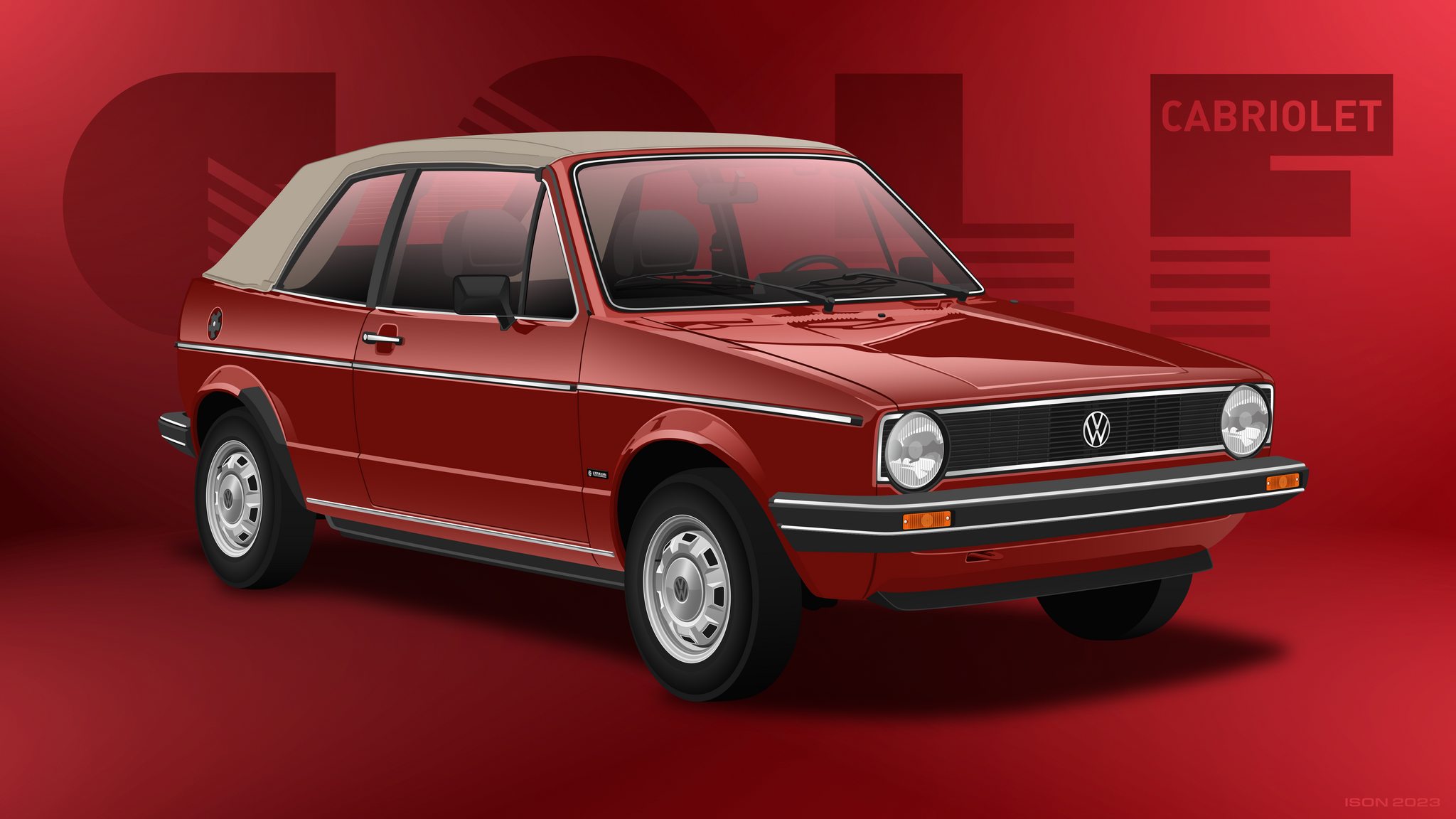 Volkswagen Golf Mk1 Vector work - My, Volkswagen golf, Volkswagen, Auto, Cabriolet, GTI, Digital drawing, Vector graphics, Art, Corel draw, Longpost