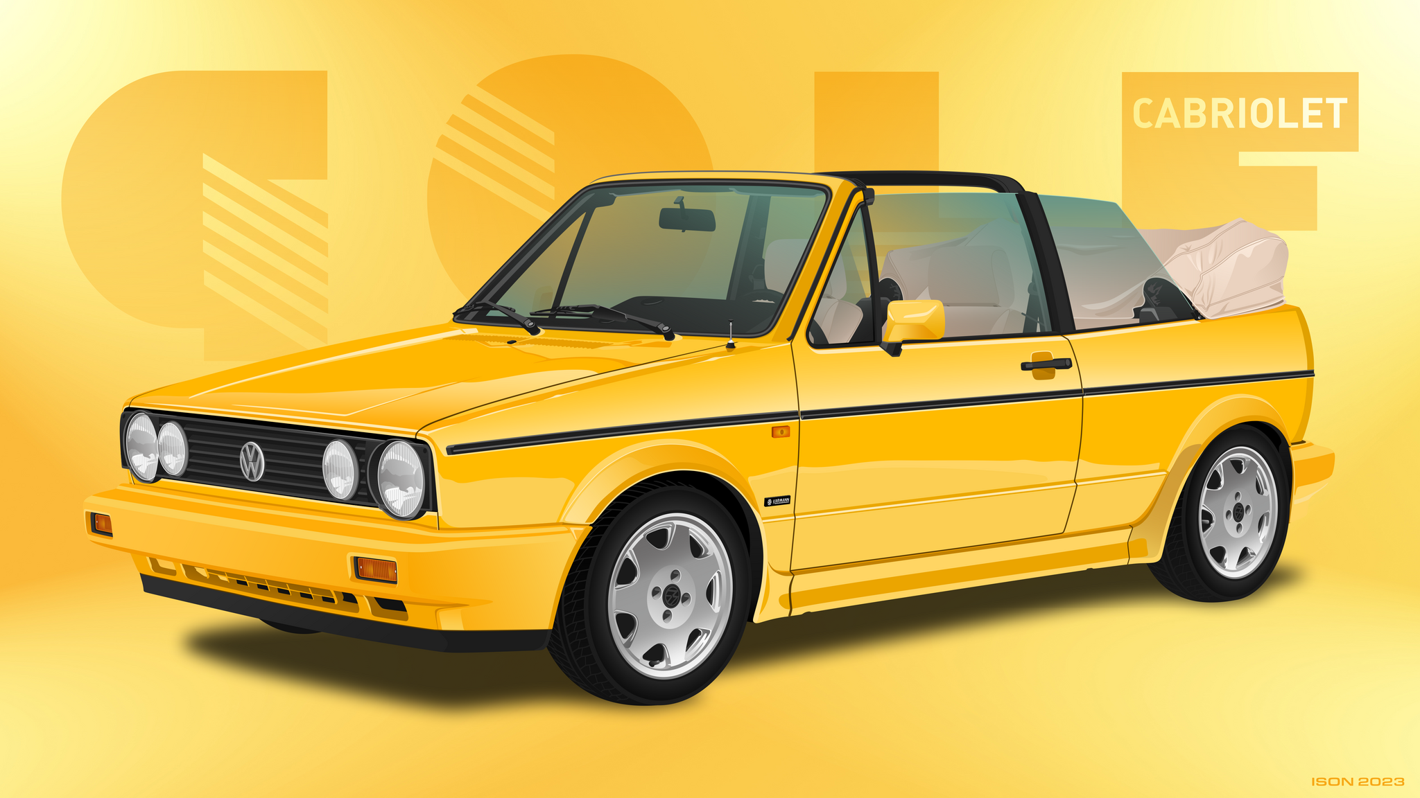 Volkswagen Golf Mk1 Vector work - My, Volkswagen golf, Volkswagen, Auto, Cabriolet, GTI, Digital drawing, Vector graphics, Art, Corel draw, Longpost