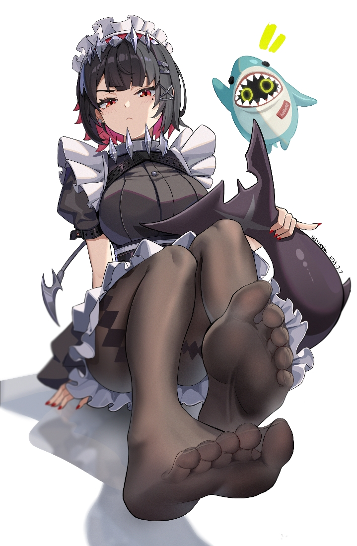 Ellen - Anime art, Zenless Zone Zero, Ellen Joe (zzz), Housemaid, Tail, Tights, Foot fetish