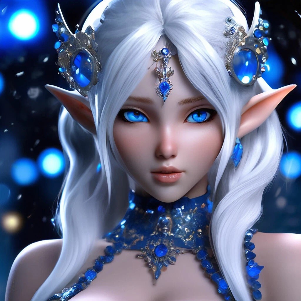 3D Anime art: Blue-eyed elf - My, Anime art, Girls, Neural network art, Art, Elves, Longpost