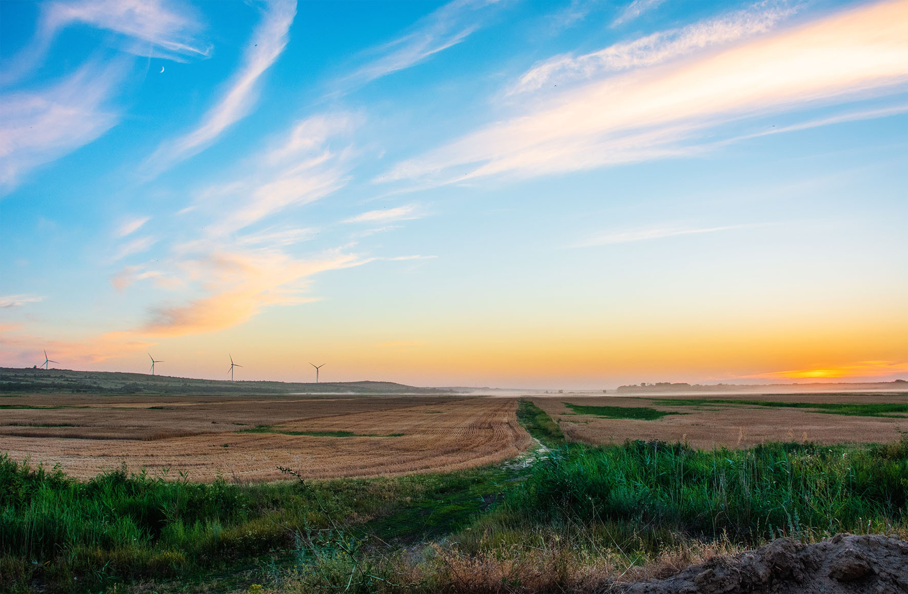 Harvest... - My, The photo, Nikon, Nature, Landscape, Sunset, Month, Wind generator, Field