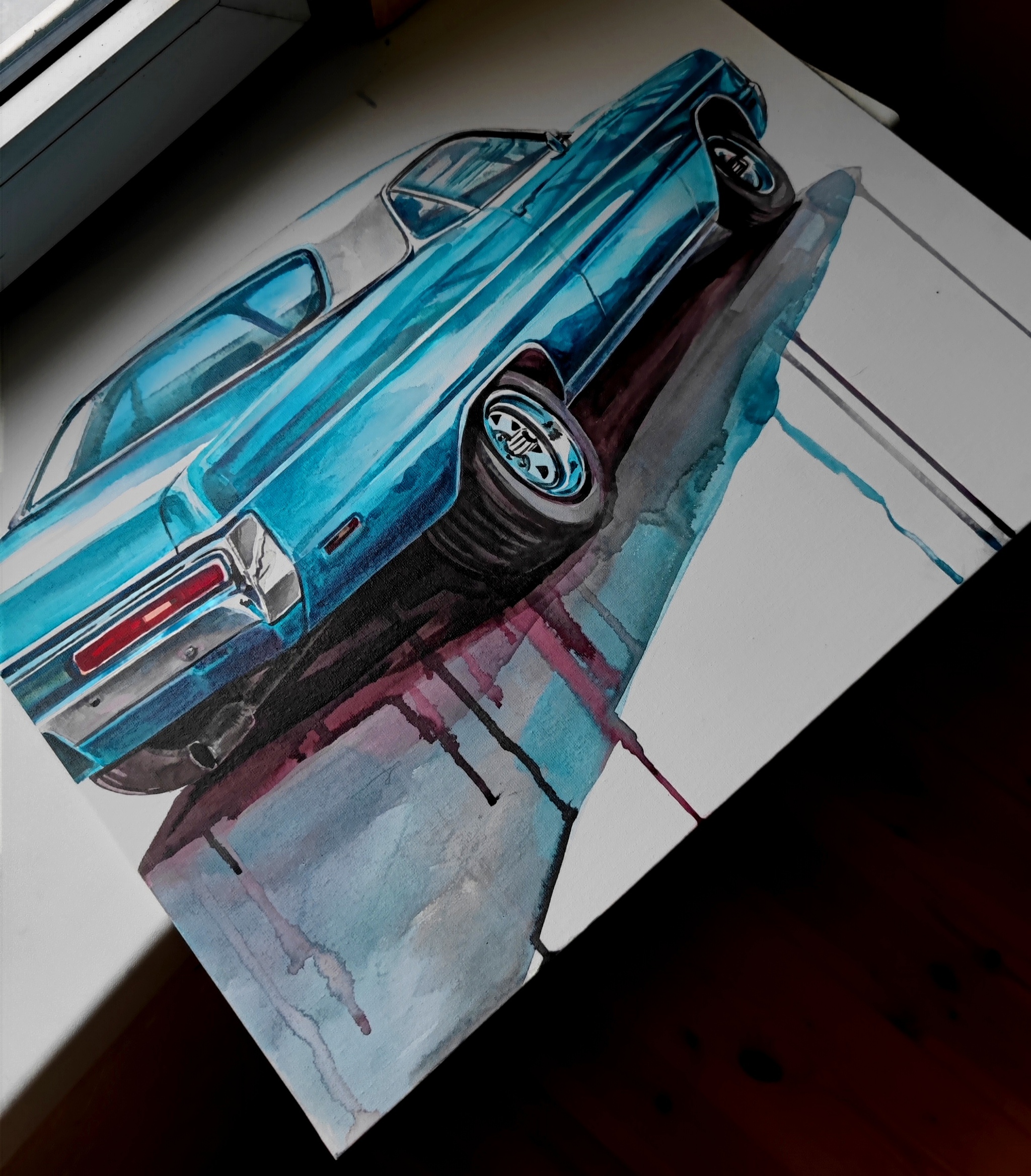 The process of working on a painting with Plymouth Sport Fury - My, Plymouth, Plymouth, Auto, The americans, American auto industry, Retro, Retro car, Retrotechnics, Motorists, Needlework with process, With your own hands, Painting, Video, Vertical video, Longpost