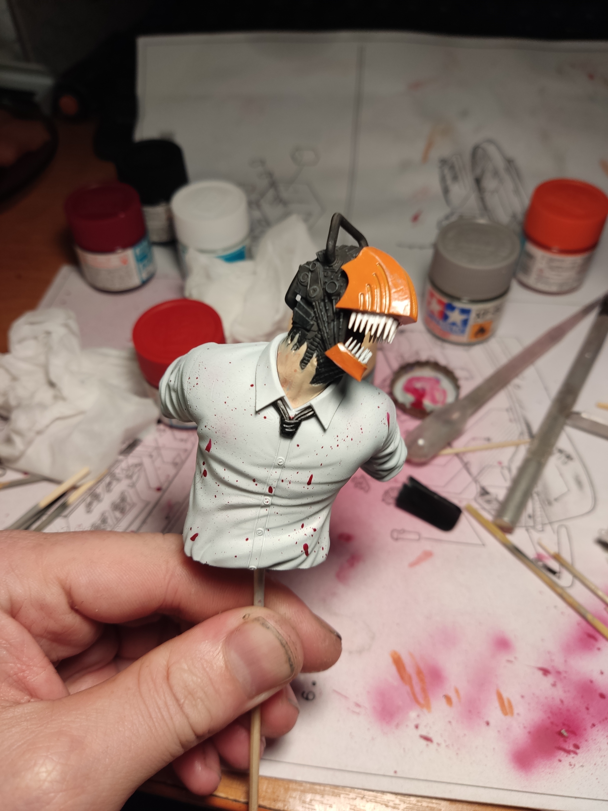 Chainsaw Man - My, Chainsaw man, 3D печать, Painting miniatures, Airbrush, 3D printer, Needlework with process, Anime, Figurines, Longpost