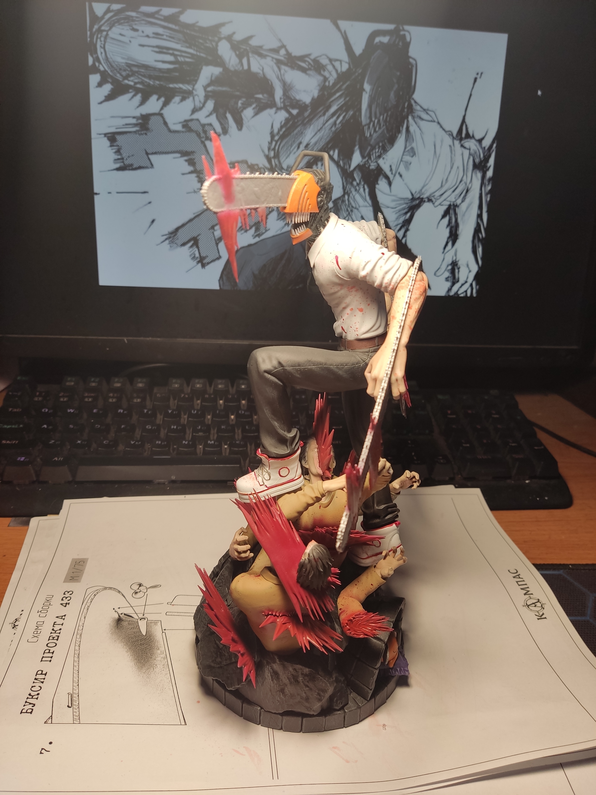 Chainsaw Man - My, Chainsaw man, 3D печать, Painting miniatures, Airbrush, 3D printer, Needlework with process, Anime, Figurines, Longpost