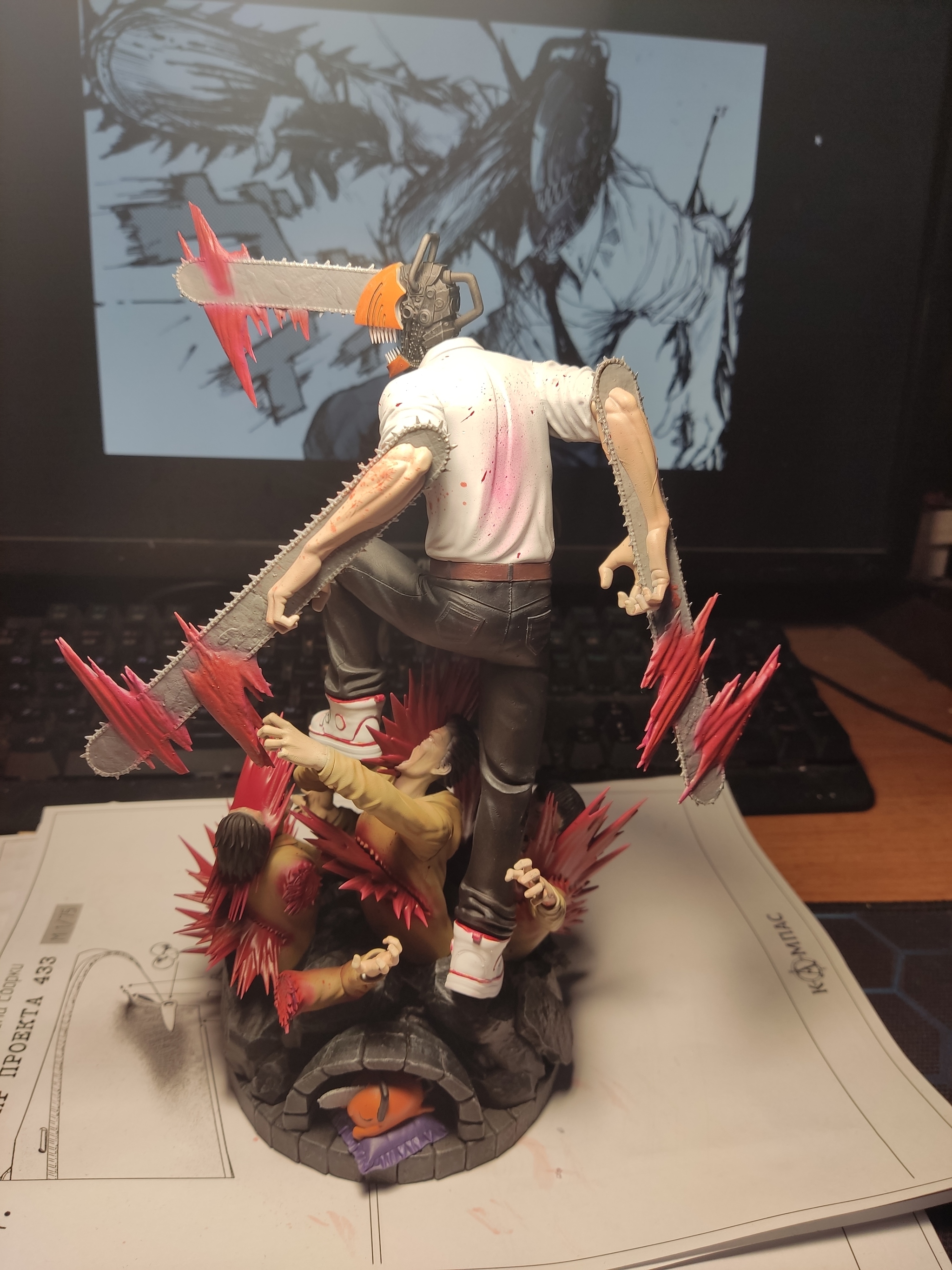 Chainsaw Man - My, Chainsaw man, 3D печать, Painting miniatures, Airbrush, 3D printer, Needlework with process, Anime, Figurines, Longpost