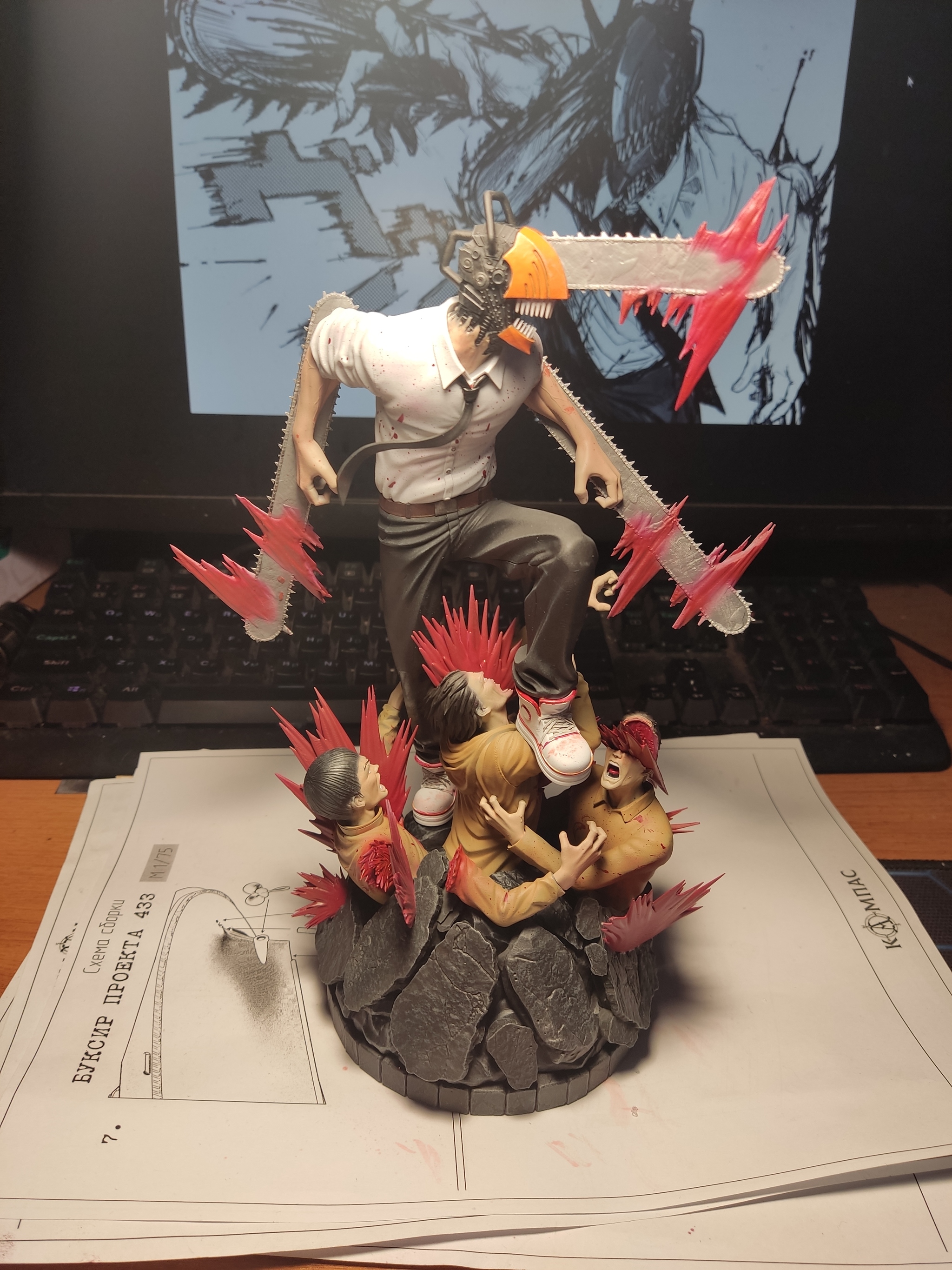 Chainsaw Man - My, Chainsaw man, 3D печать, Painting miniatures, Airbrush, 3D printer, Needlework with process, Anime, Figurines, Longpost